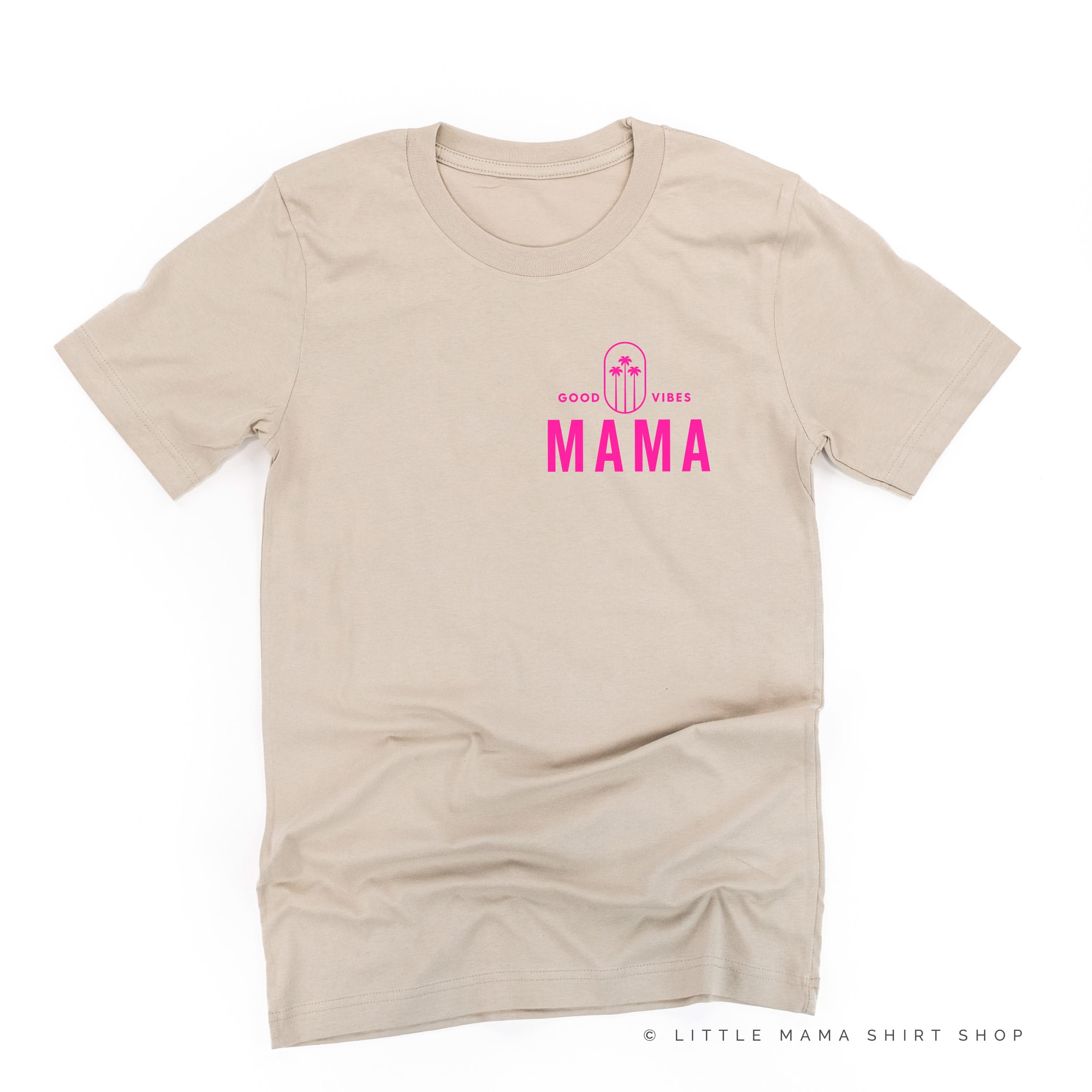 Good Vibes Mama & 3 Palm Trees (pf & b) - Unisex Tee - Image 6