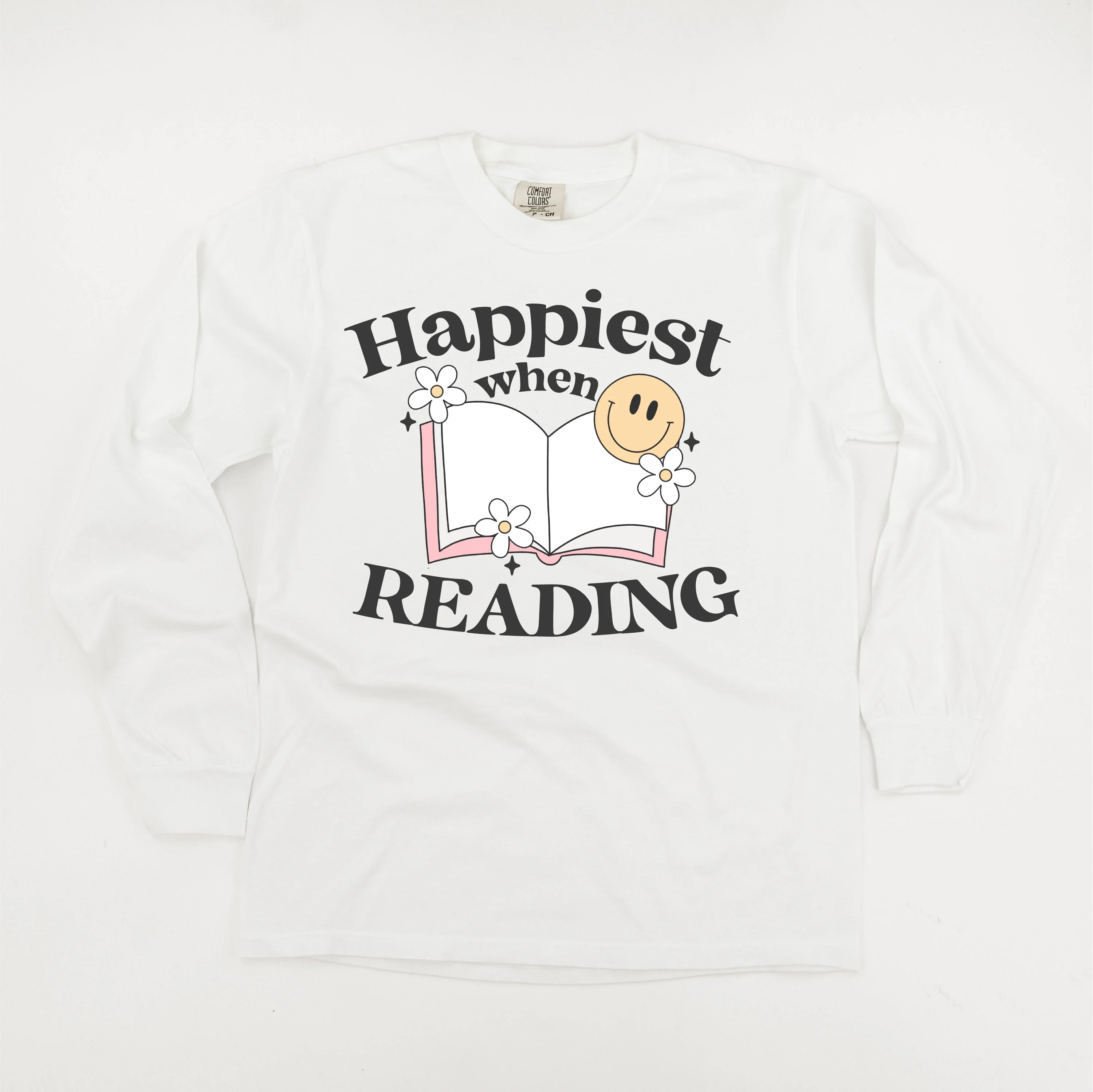 Happiest When Reading - Long Sleeve Comfort Colors Tee - Image 3