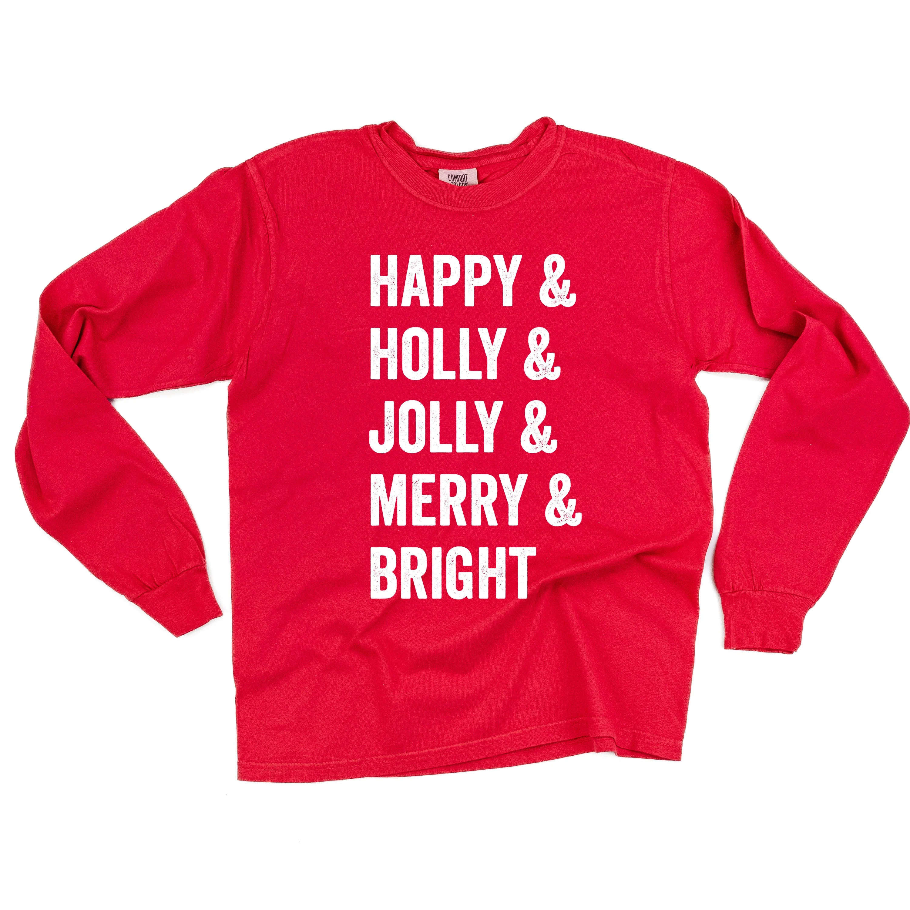 Happy & Holly & Jolly & Merry & Bright - Long Sleeve Comfort Colors Tee - Image 3