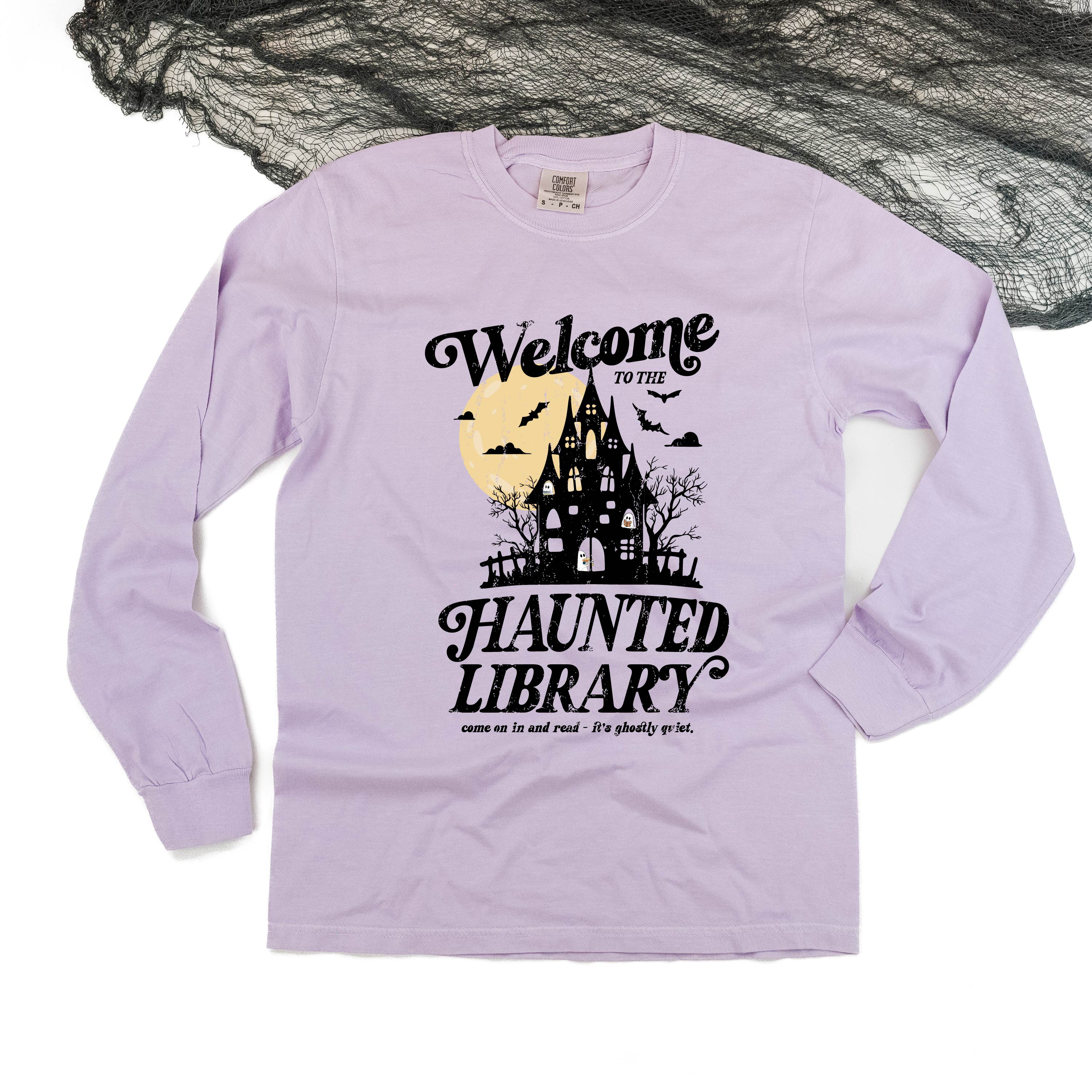 Haunted Library - Long Sleeve Comfort Colors Tee