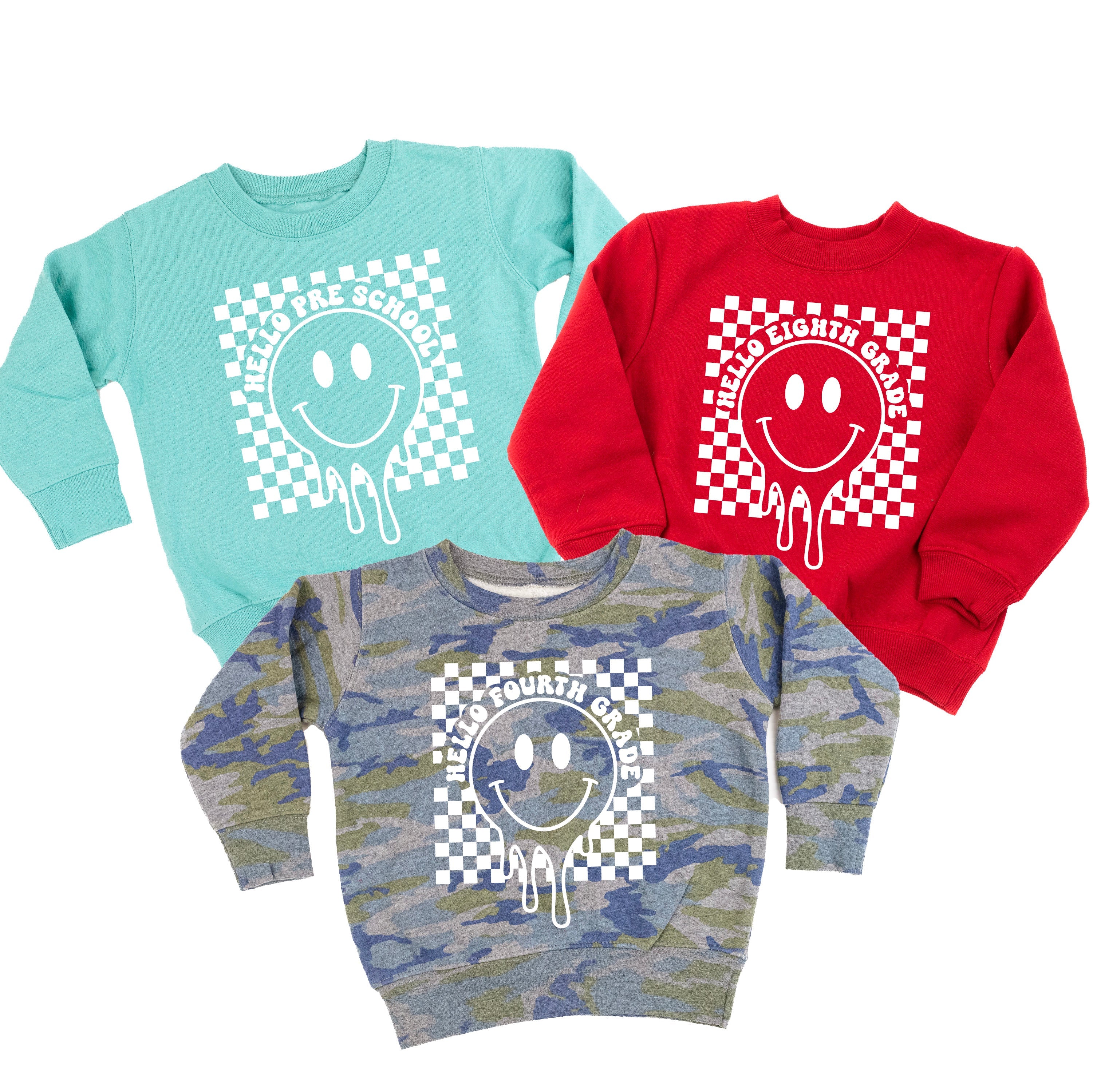 Hello (Choose Your Grade) - Checker Smiley - Child Sweater - Image 4