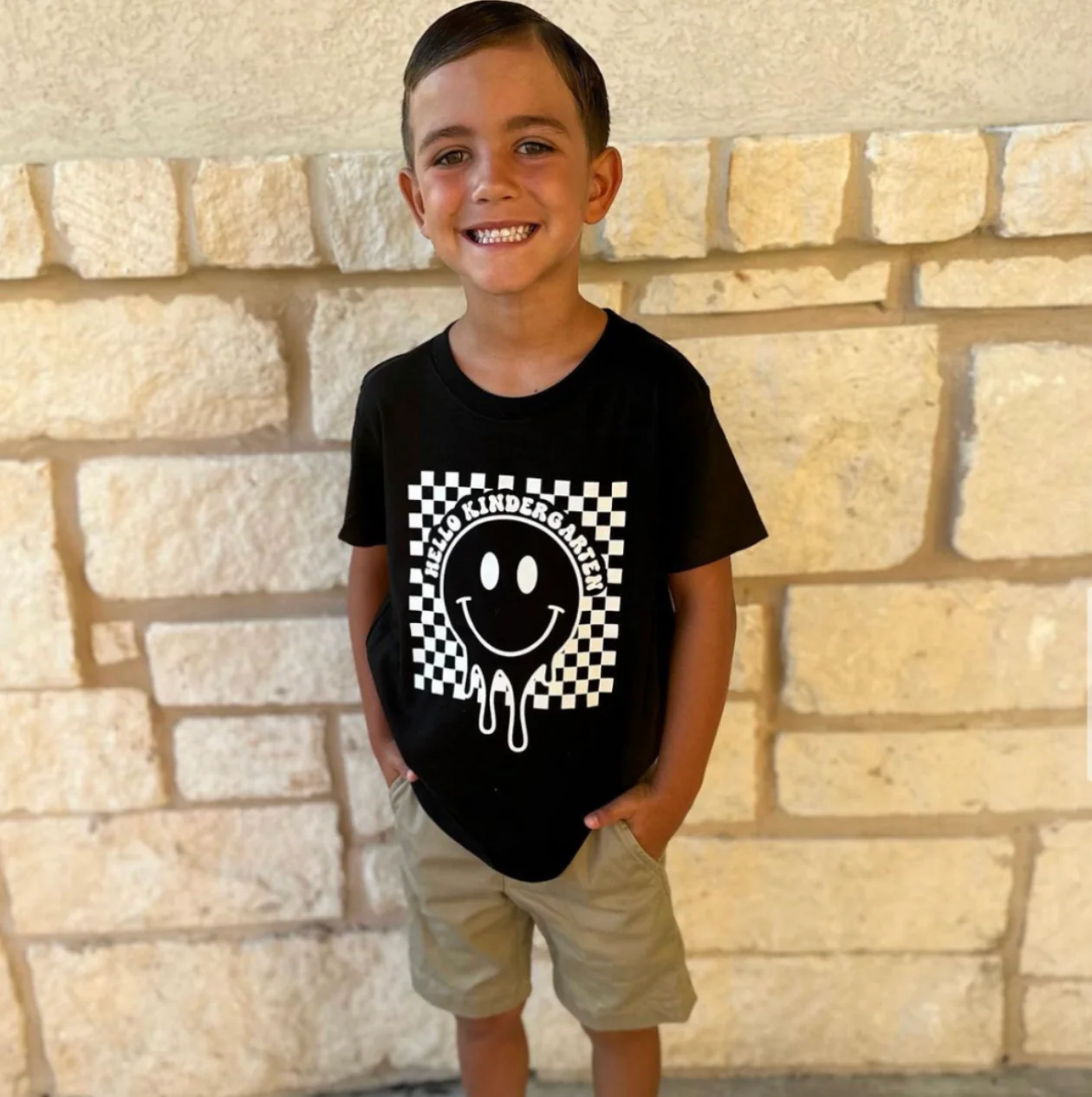 Hello (Choose Your Grade) - Checker Smiley - Child Tee - Image 3