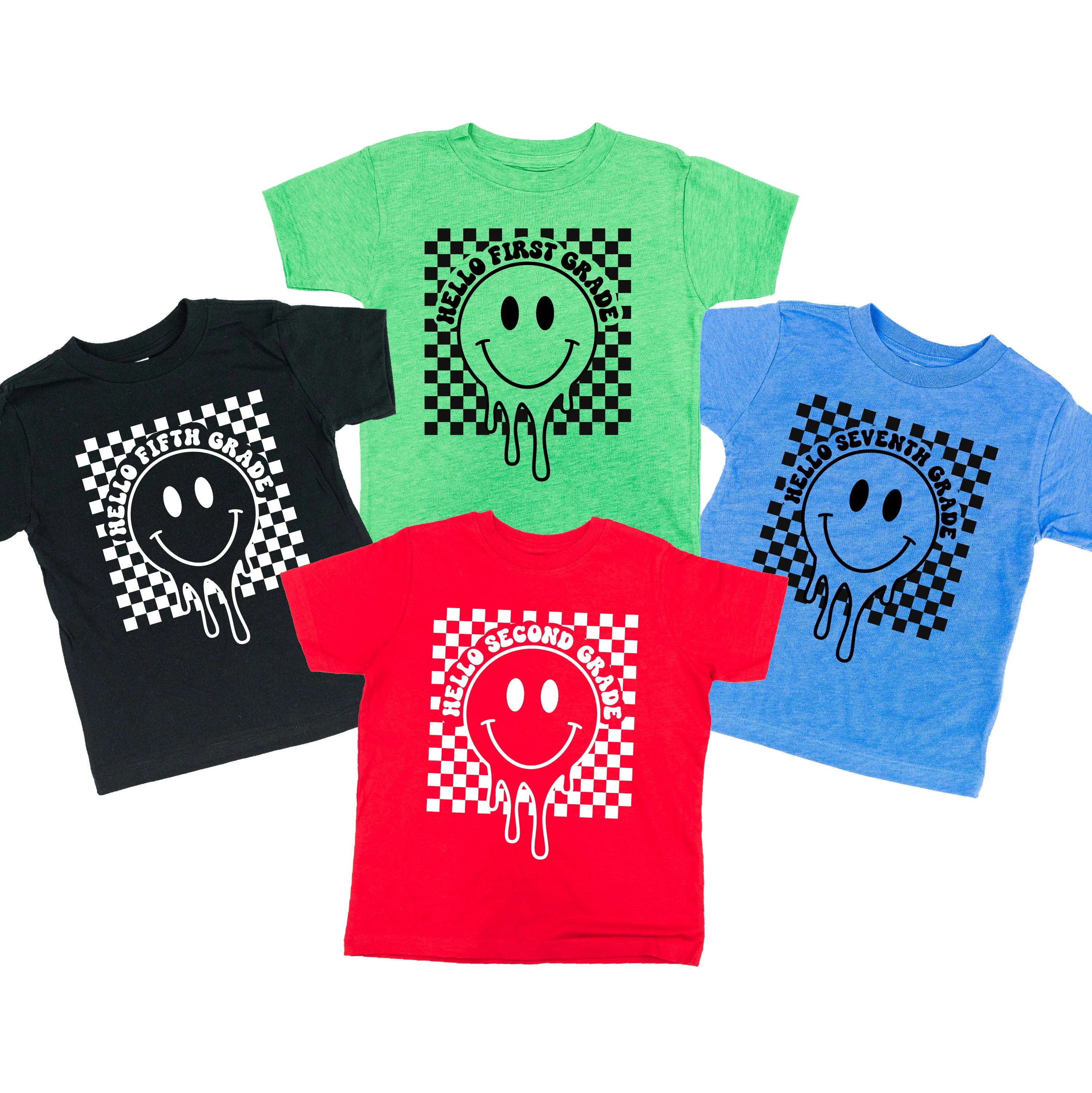 Hello (Choose Your Grade) - Checker Smiley - Child Tee - Image 5