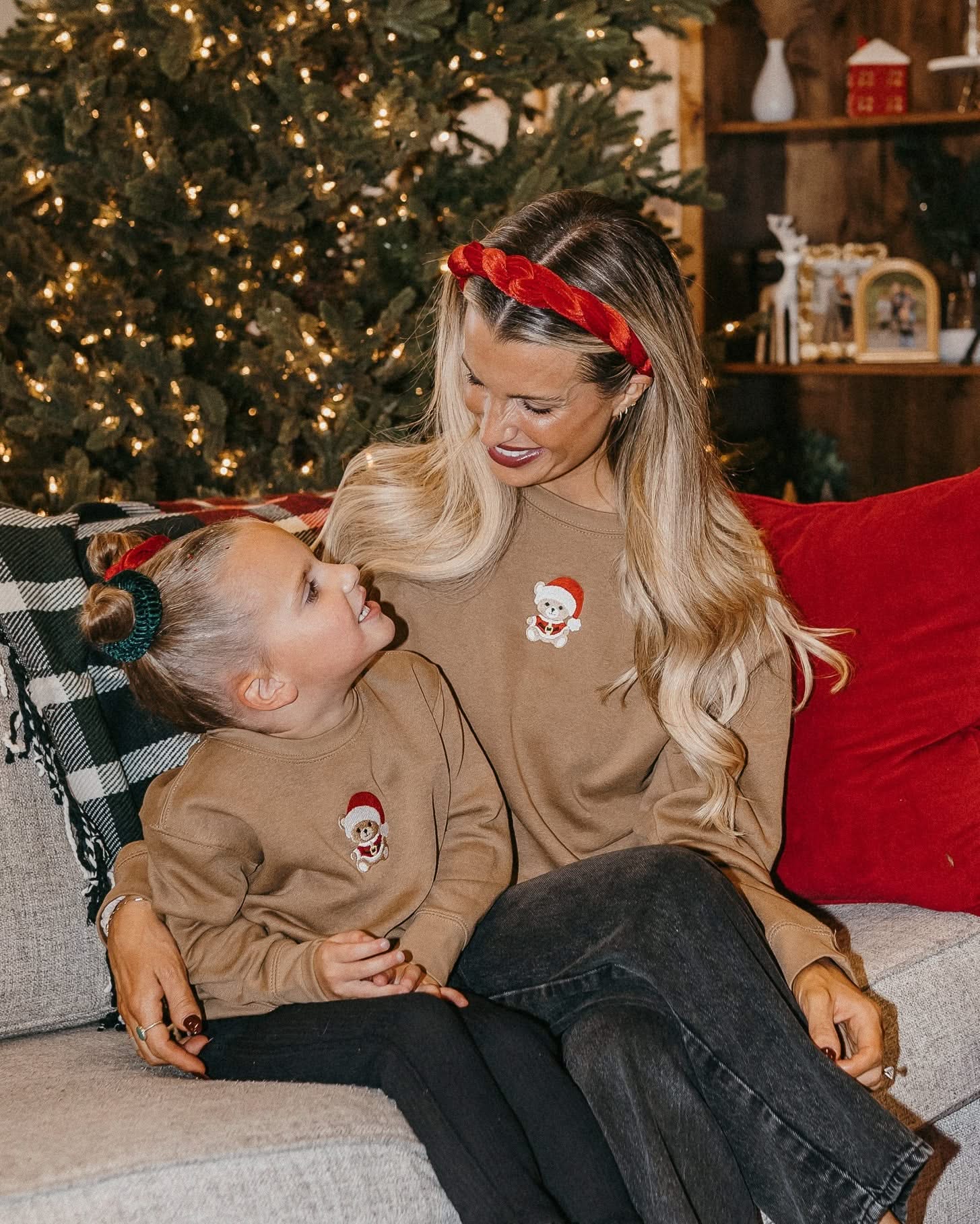 Classic Christmas Teddy Set of 2 Coyote Brown Embroidered Sweaters – "Match with Mom"Holiday Pullovers | Little Mama Shirt Shop - Image 3