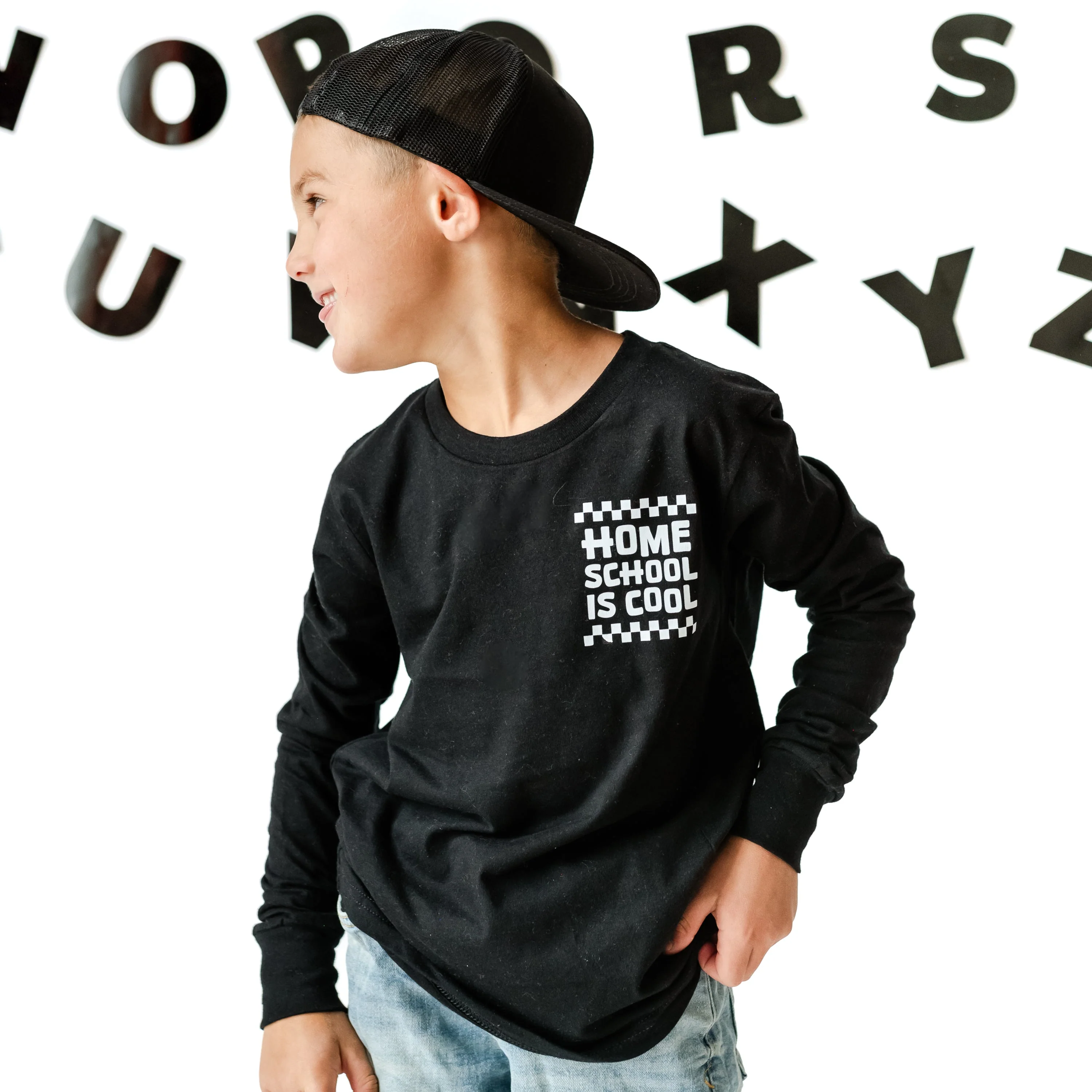 Home School Is Cool -- Our Classroom Is Wherever We Are (pf & b) - Child Long Sleeve Tee - Image 2