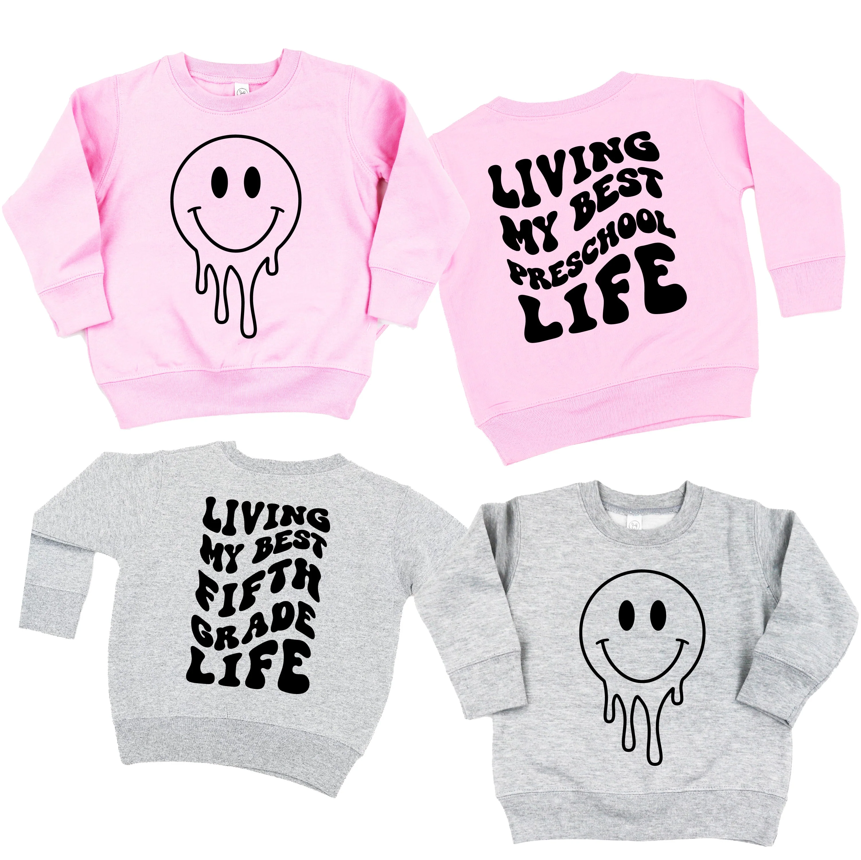 Living My Best (Choose Your Grade) Life - Melty Smiley (f & b) - Child Sweater - Image 3