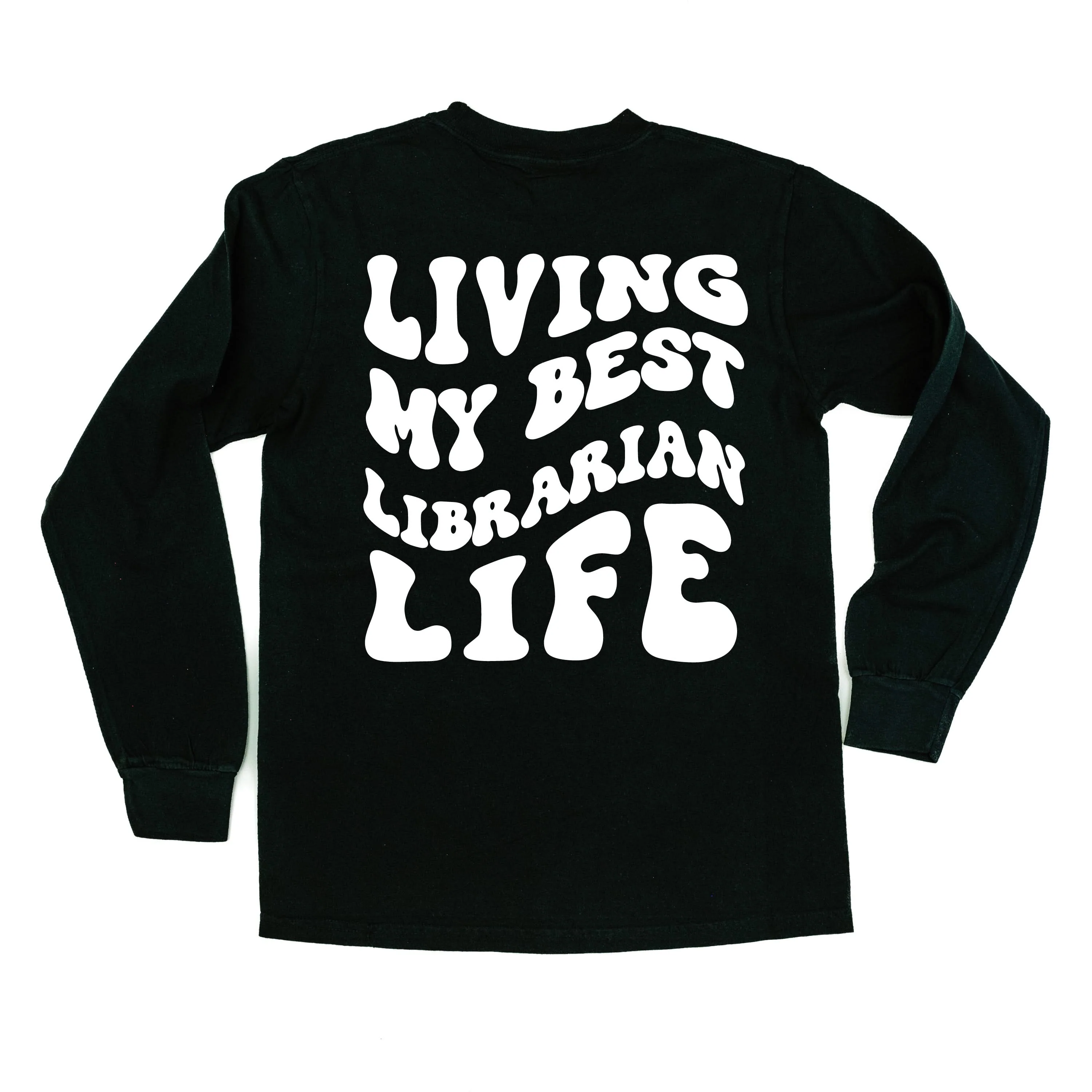Living My Best Librarian Life - Melty Smiley (pf & b) - LONG SLEEVE Comfort Colors Tee - Image 19