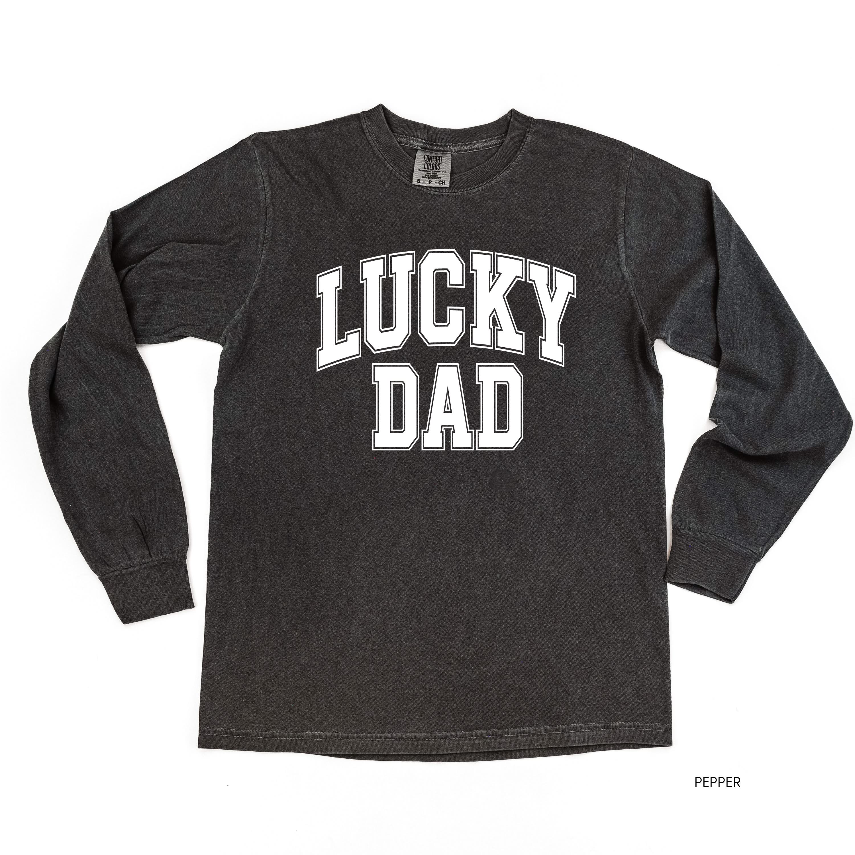 Lucky Dad - Varsity Outline - Long Sleeve Comfort Colors Tee - Image 3