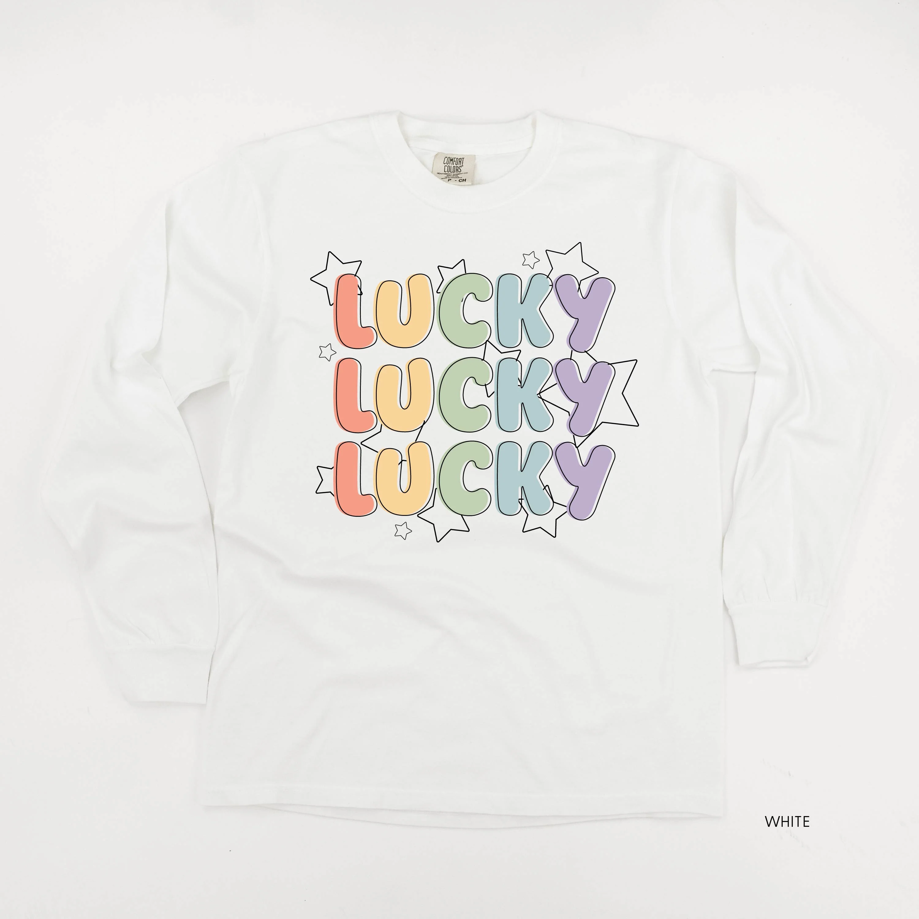Bubble Letters & Stars Lucky x3 - Long Sleeve Comfort Colors Tee - Image 5