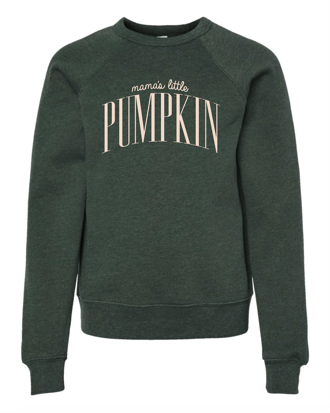 Mama's Little Pumpkin - Tall Varsity - Heather Forest w/ Cream - Child/Youth Bella Sponge Fleece - Image 3