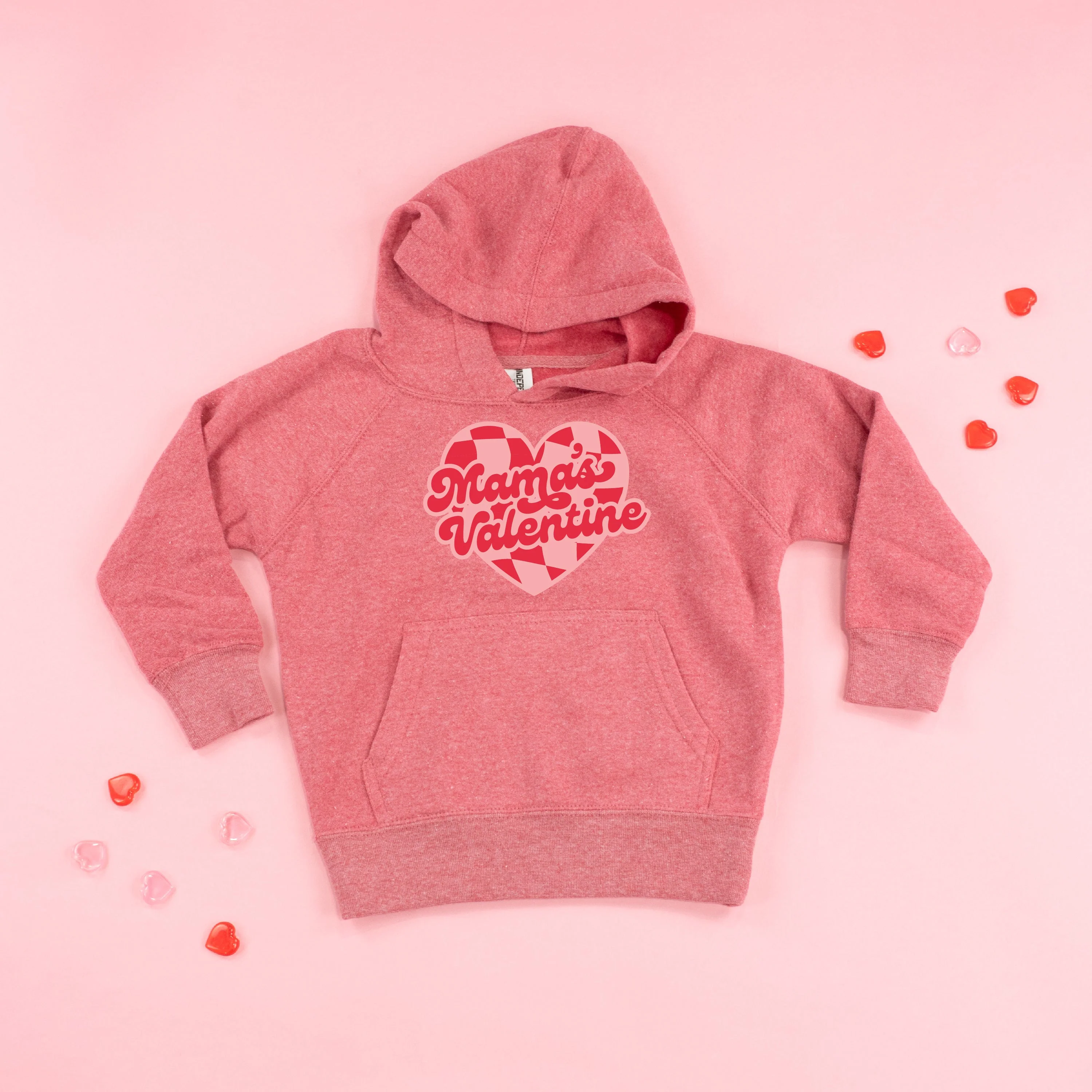 Mama's Valentine - Pink & Red Checker Heart - Child Hoodie - Image 3
