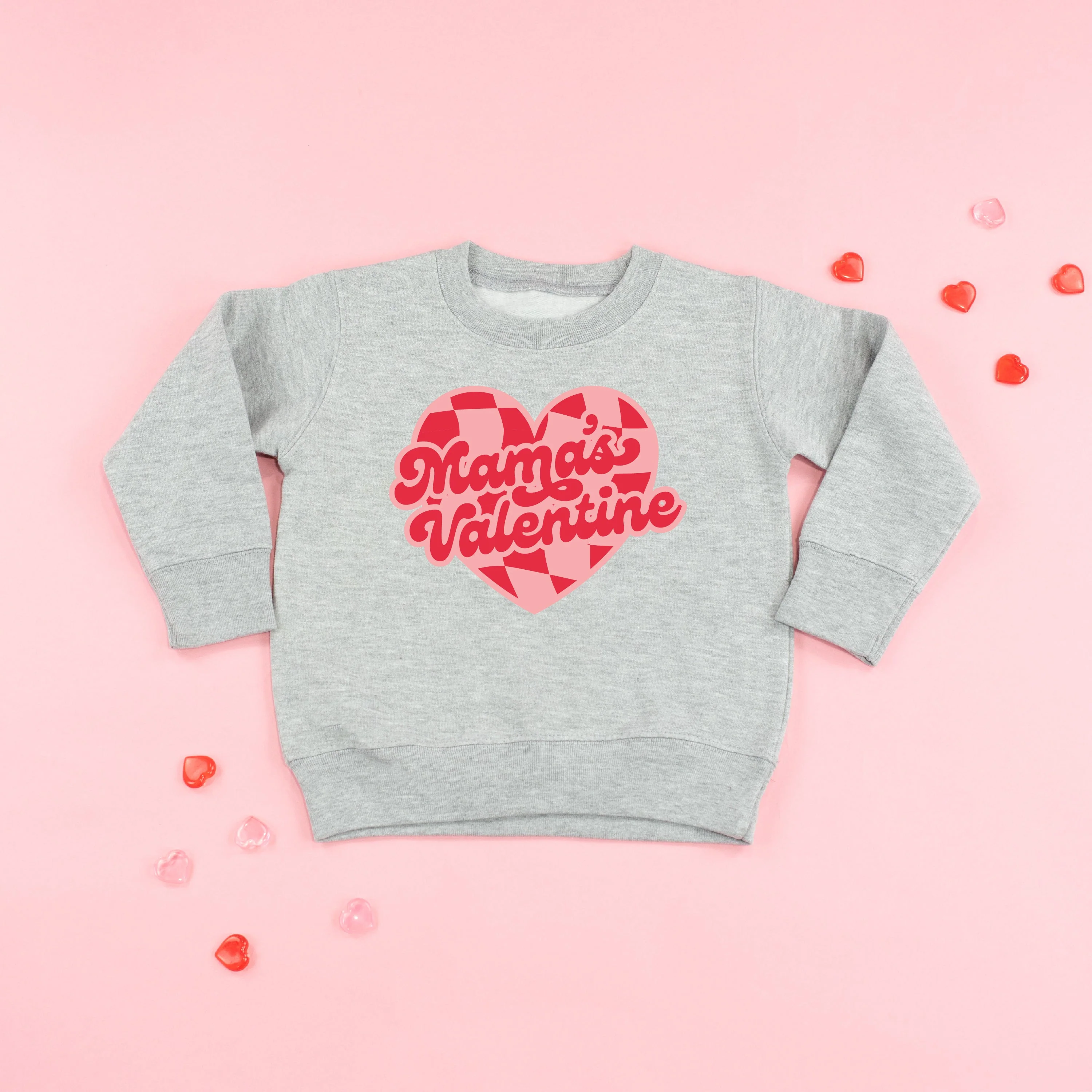 Mama's Valentine - Pink & Red Checker Heart - Child Sweater - Image 3
