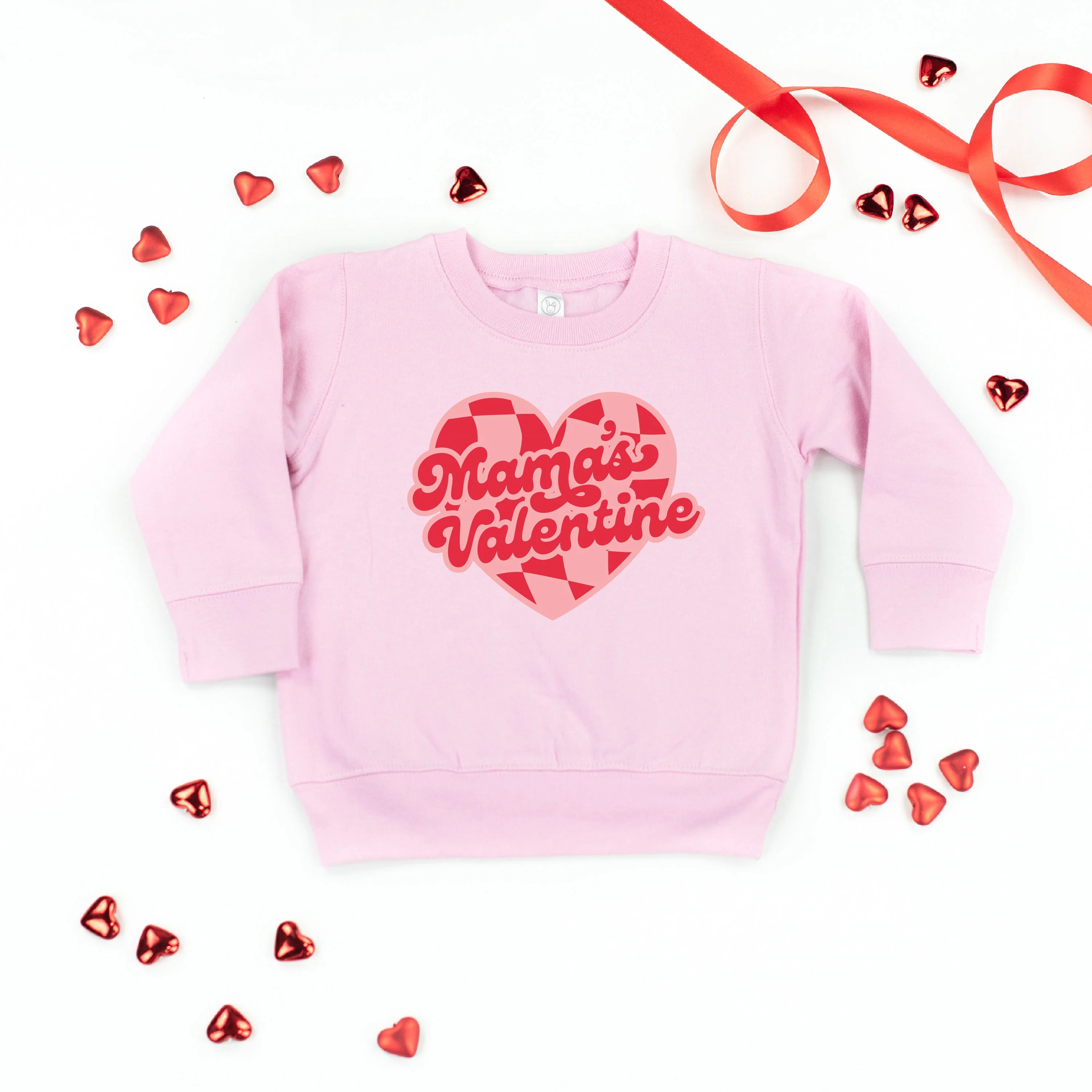 Mama's Valentine - Pink & Red Checker Heart - Child Sweater - Image 5