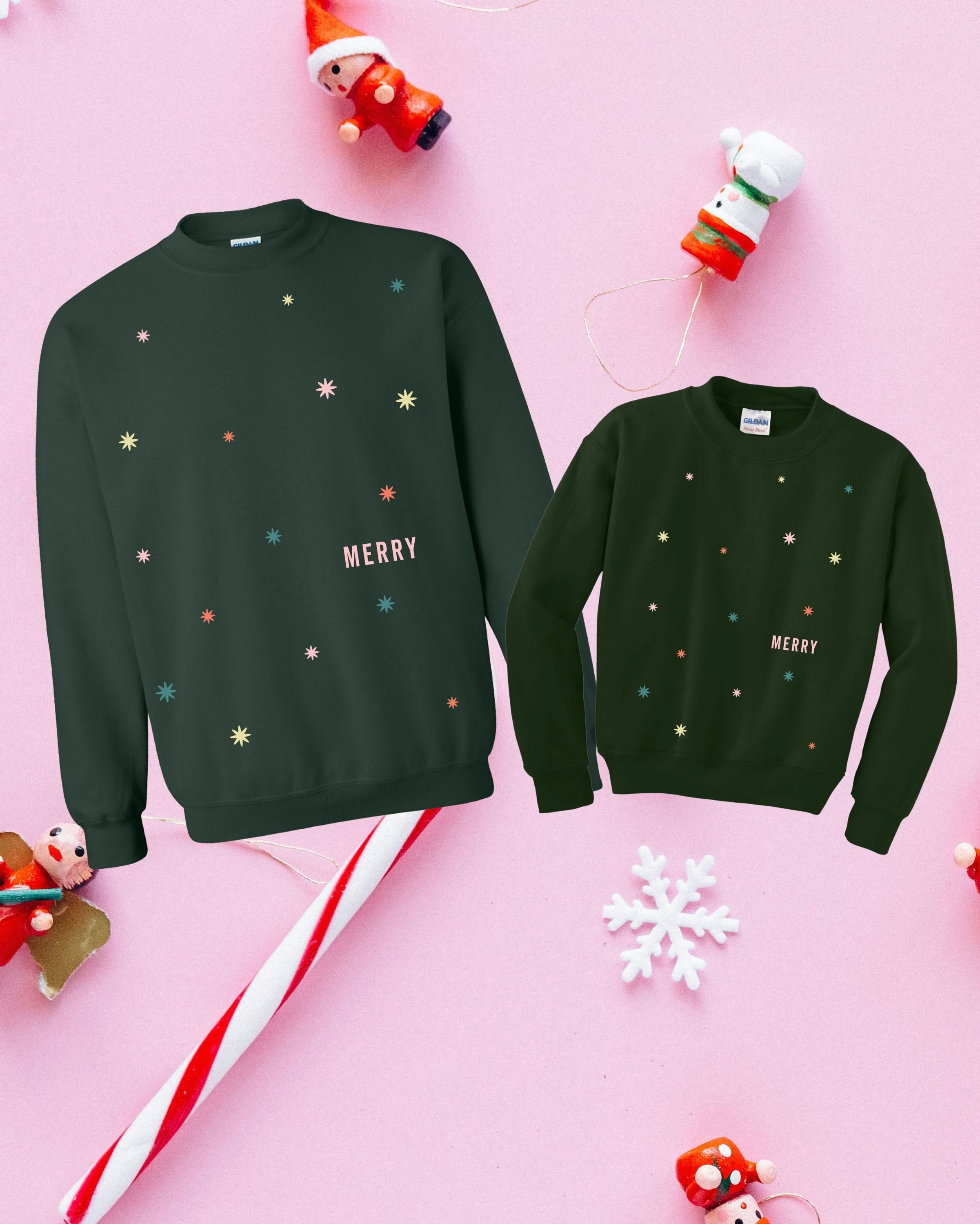 Merry Everything Set of 2 Forest Basic Fleece Sweaters – Matching Holiday Pullovers | Little Mama Shirt Shop - Image 7