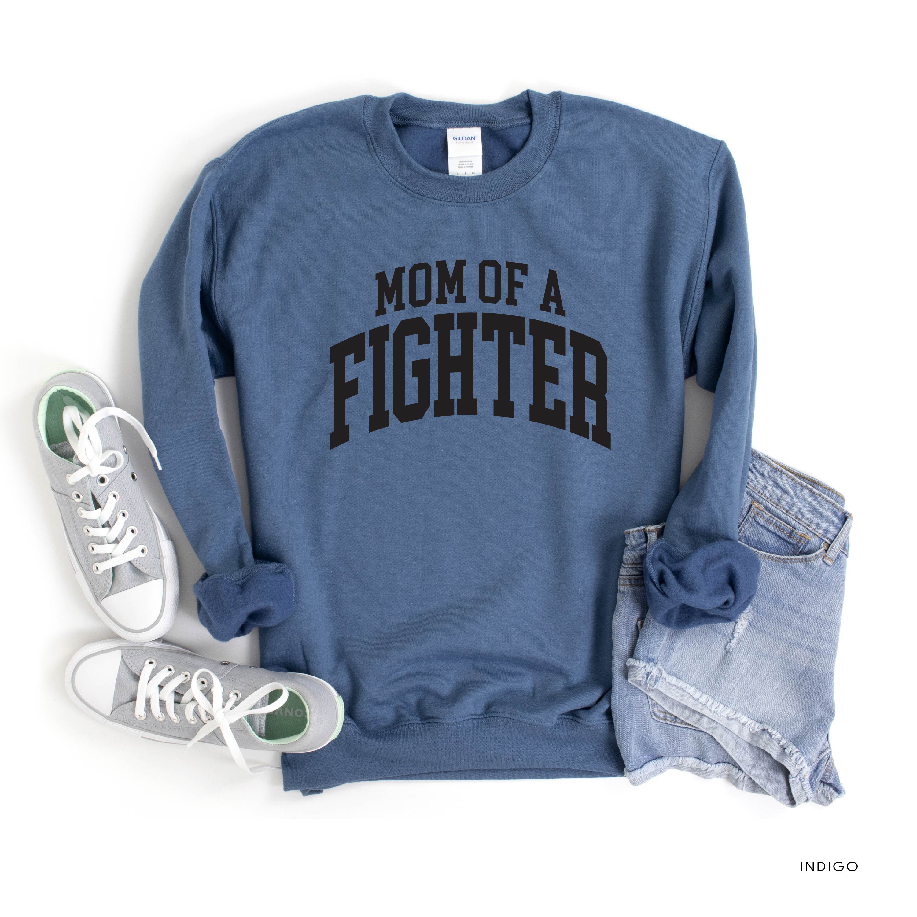 Mom of a Fighter - Varsity - BASIC FLEECE CREWNECK - Image 4