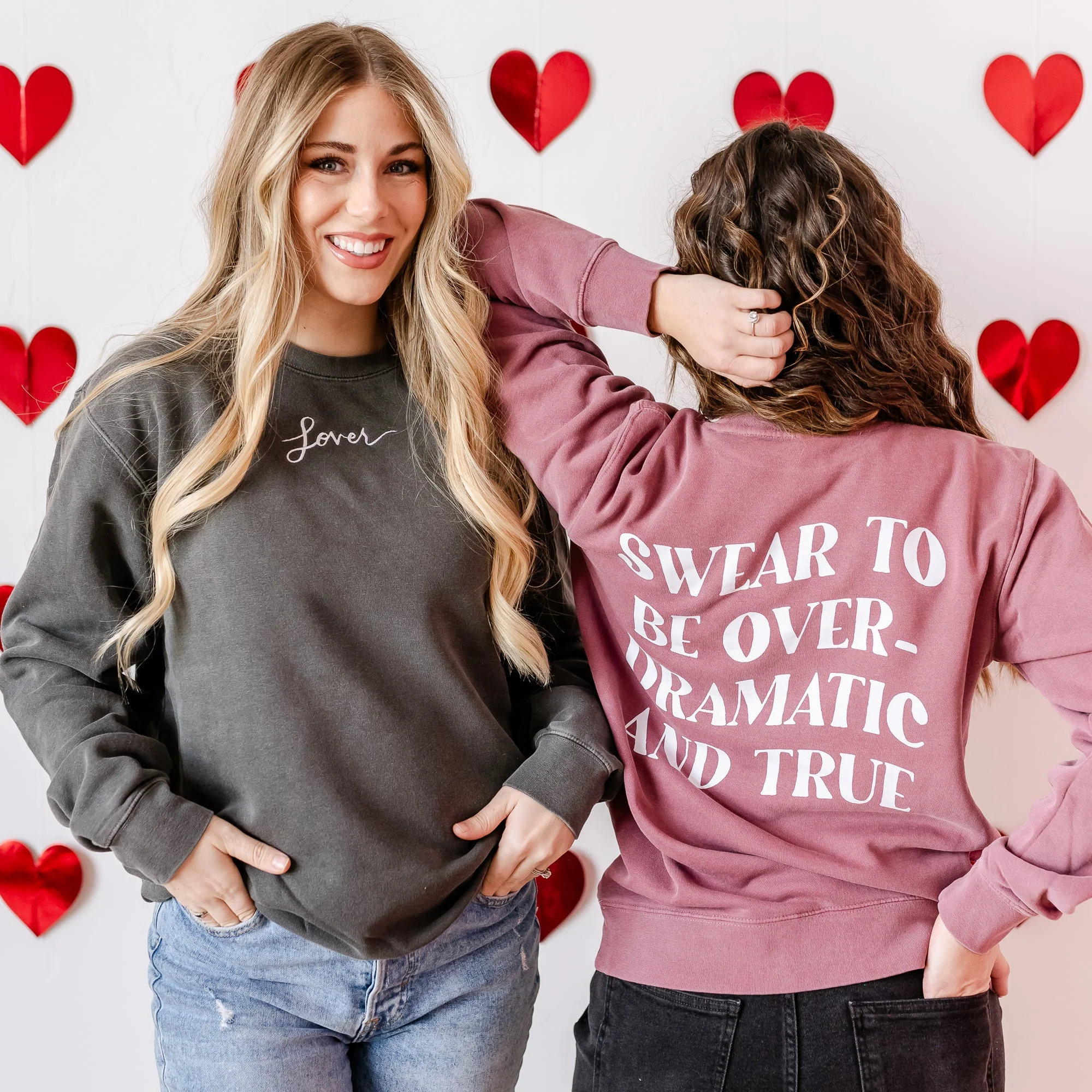 Embroidered/Printed Pigment Crewneck - Lover / Swear To Be Overdramatic And True