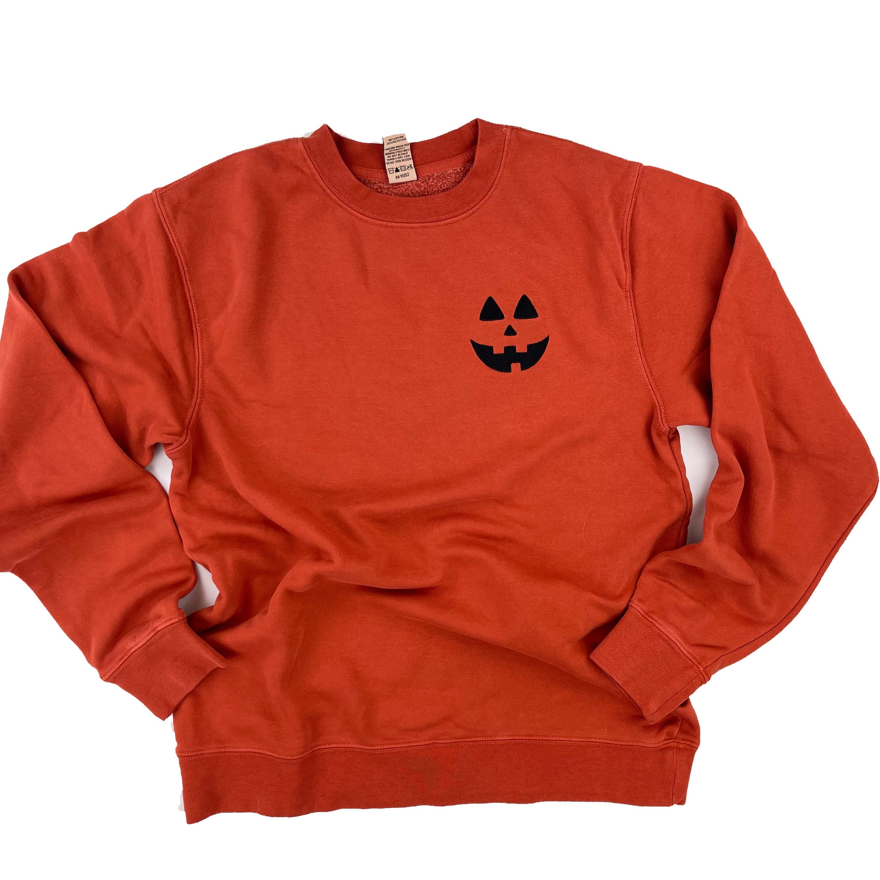 Jack-o-Lantern (w/ Black Thread) - Embroidered Amber Pigment Crewneck - Image 2