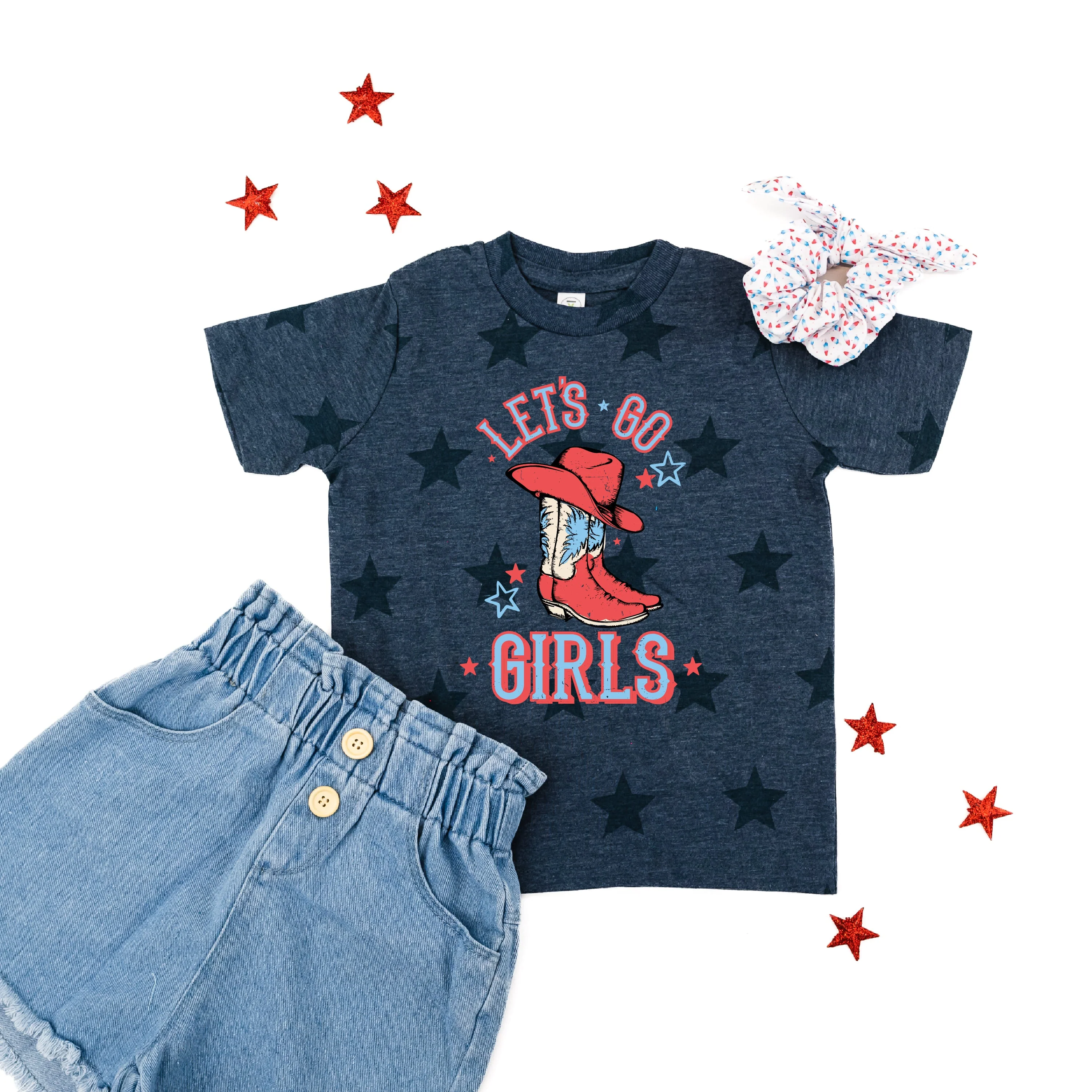 Patriotic Cowgirl - Let's Go Girls - Child STAR Tee