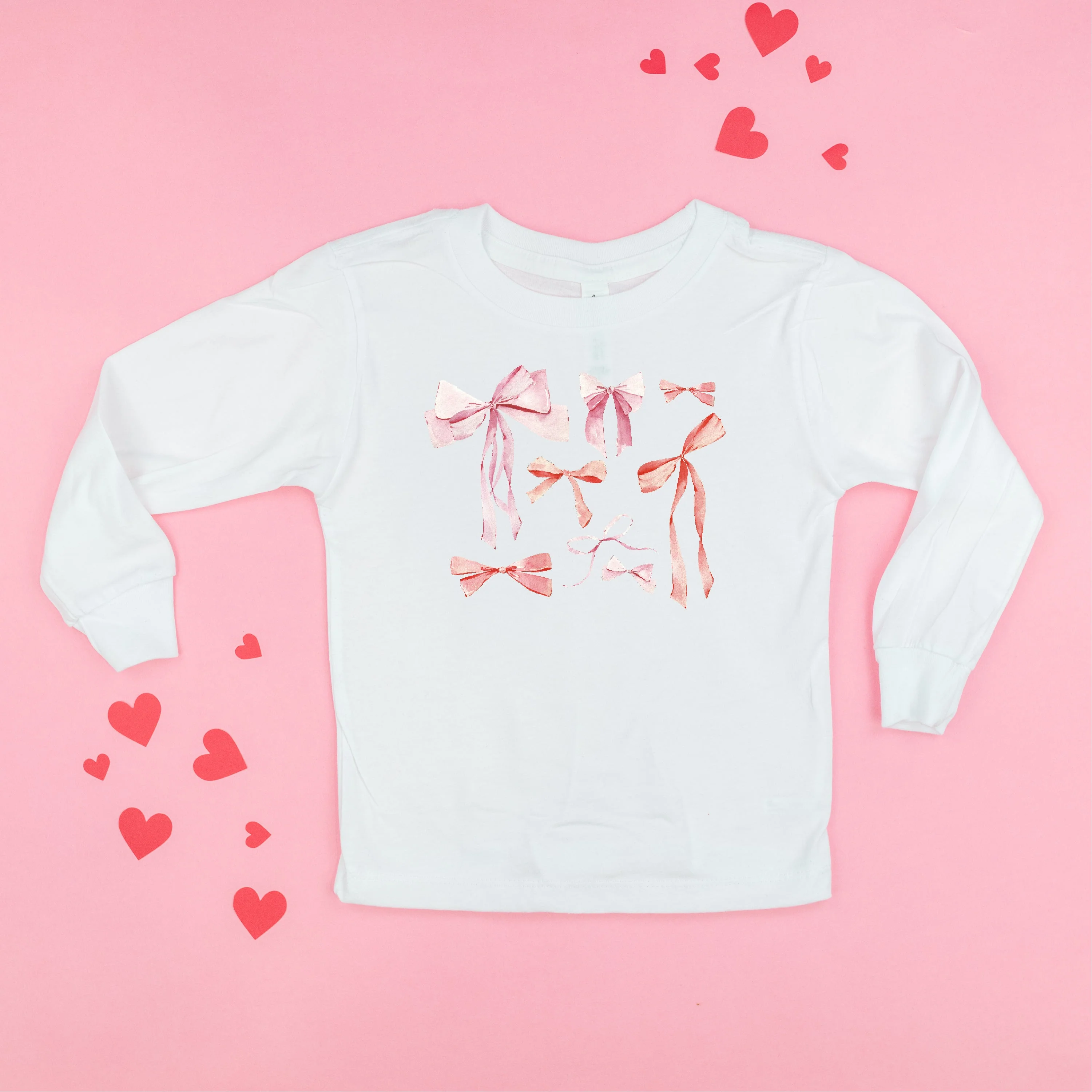 Pink And Red Valentine Bows - Child Long Sleeve Tee - Image 3