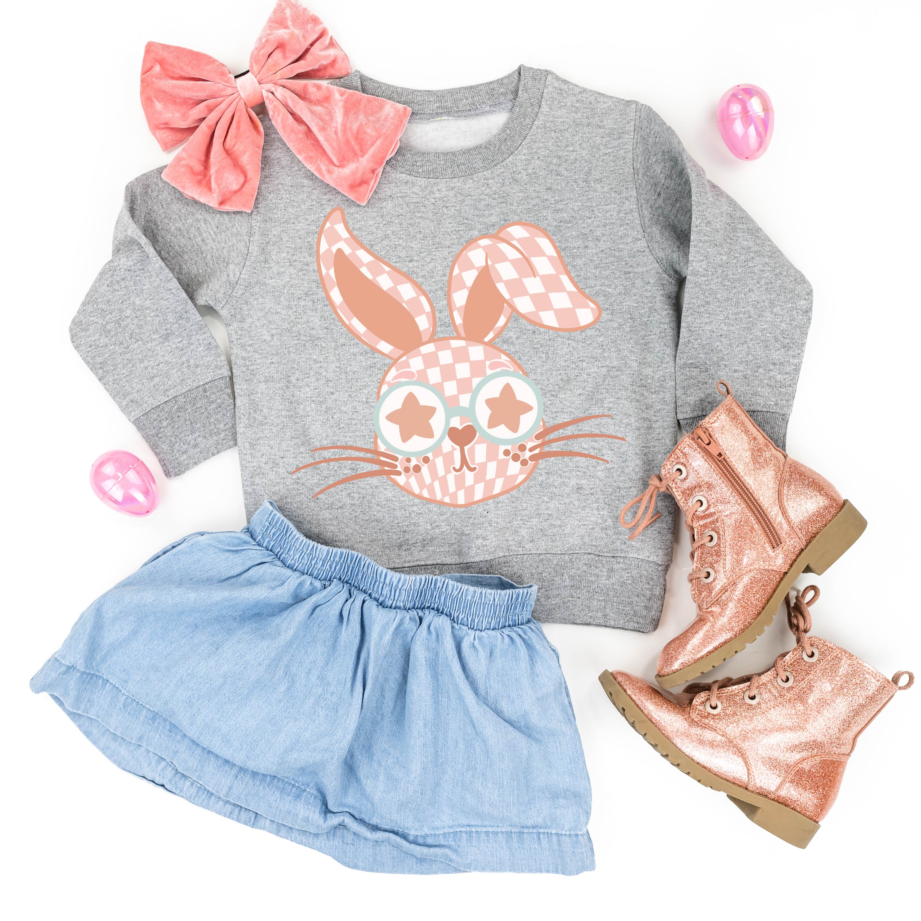 Pink Checkered Bunny - Child Sweater
