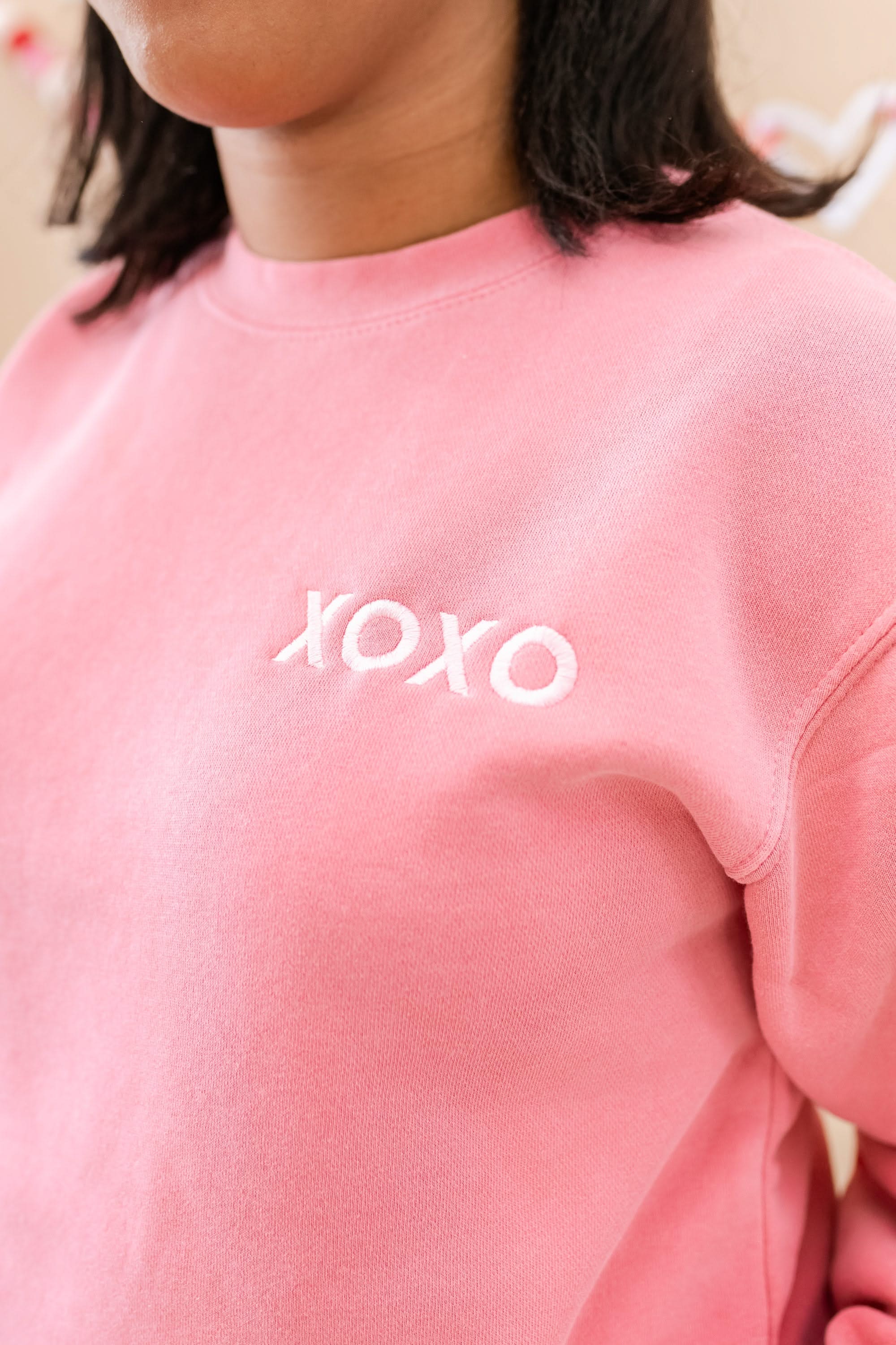 Embroidered Pigment Crewneck (pocket) - x o x o - Block Font - Image 2