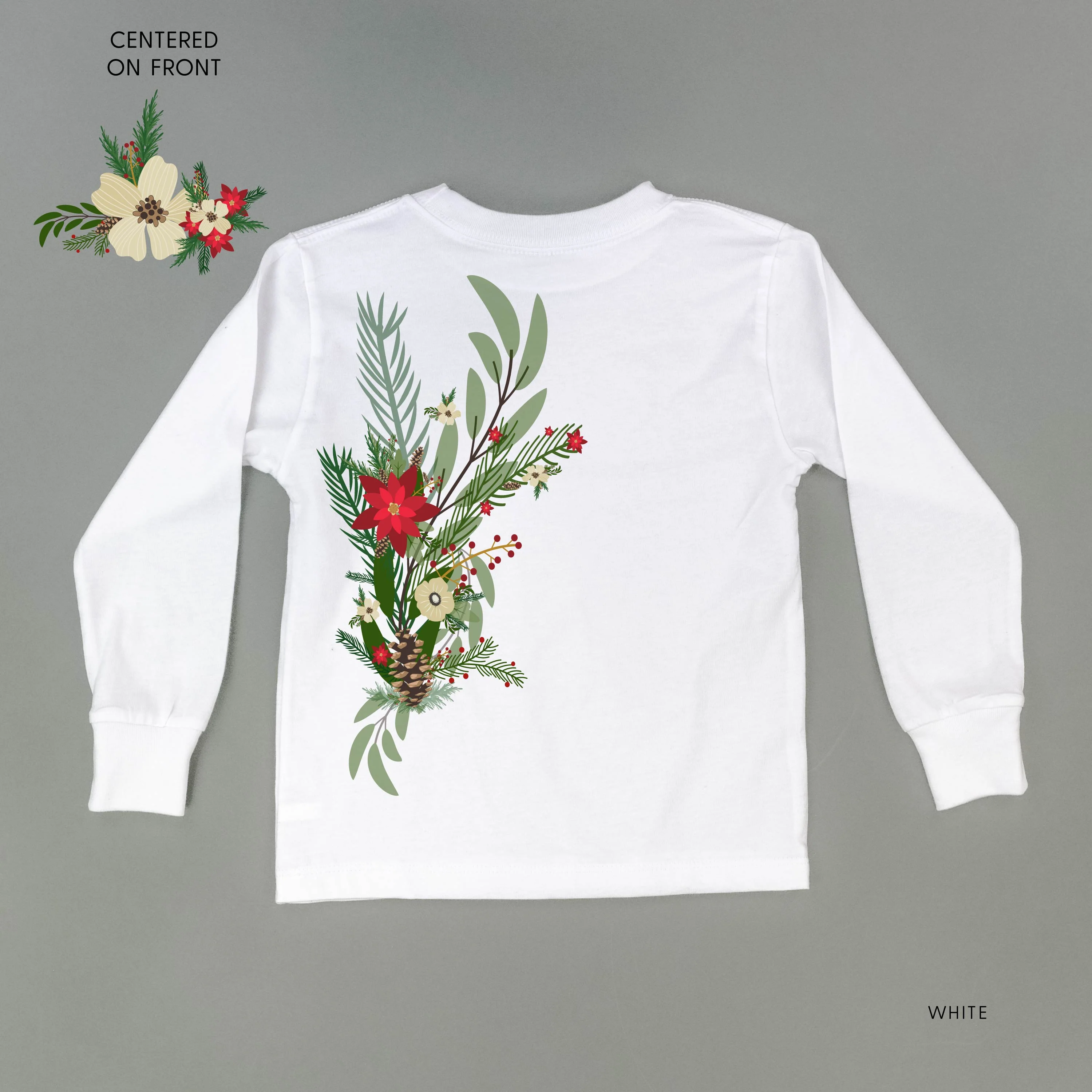 Poinsettia & Winter Flower Cascade (centered & b) - Child Long Sleeve Tee - Image 5