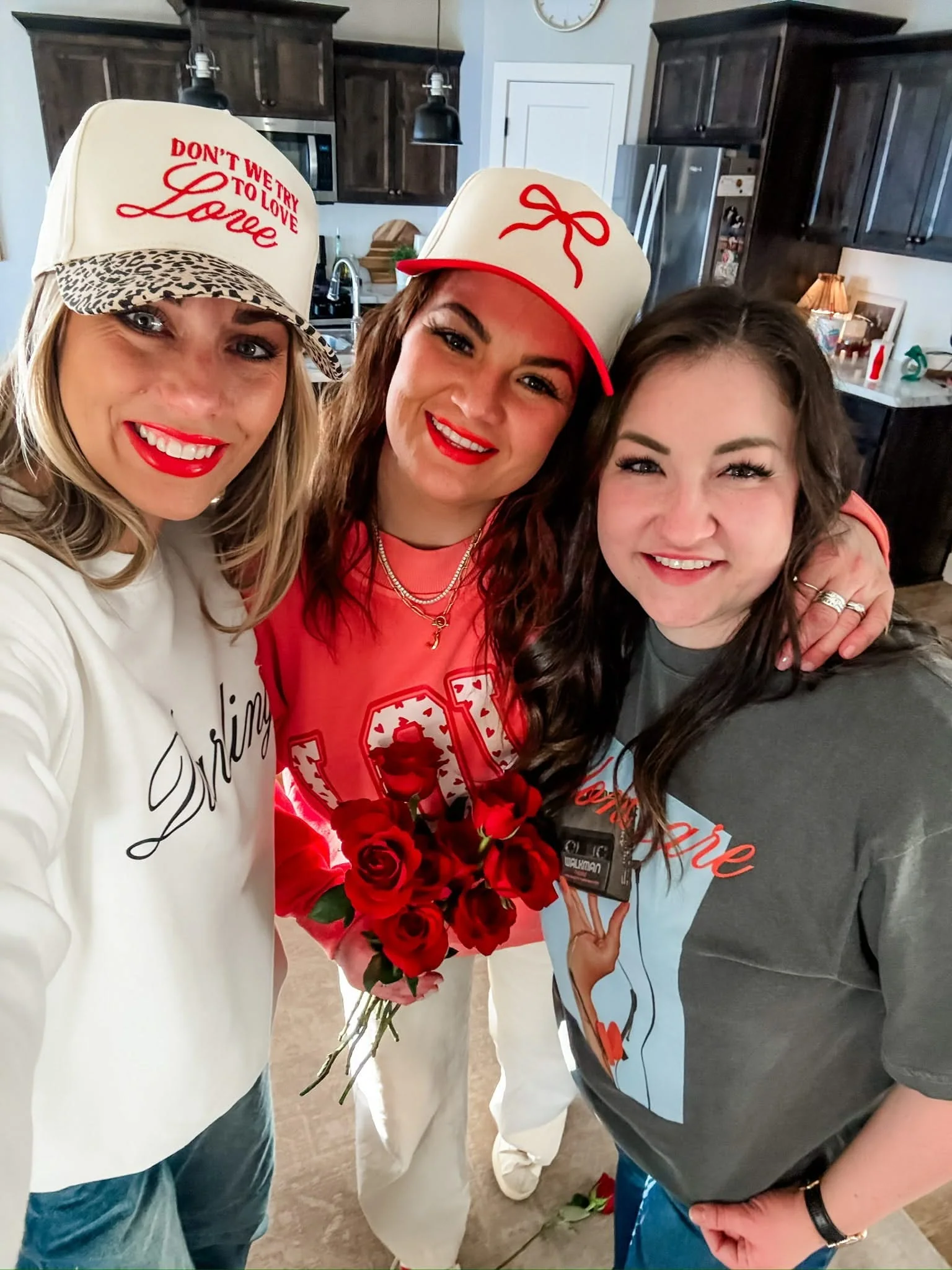 Red Trucker Hat with Puff Bow Embroidery – Valentine Trucker Cap | Little Mama Shirt Shop - Image 4