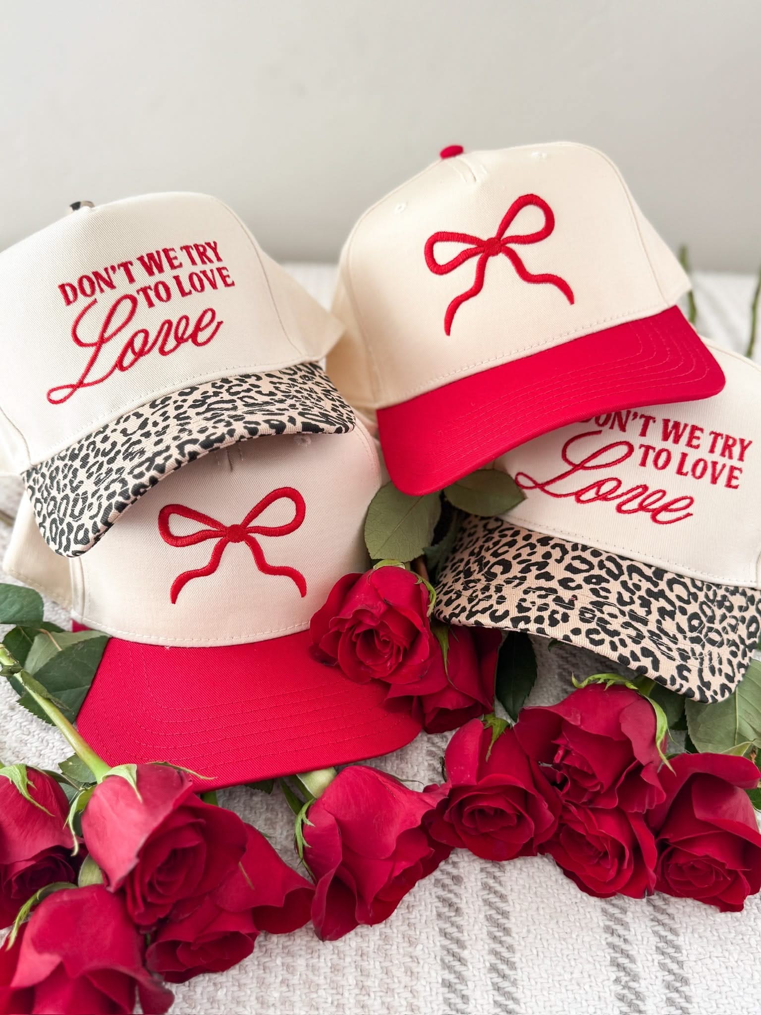 Red Trucker Hat with Puff Bow Embroidery – Valentine Trucker Cap | Little Mama Shirt Shop - Image 5