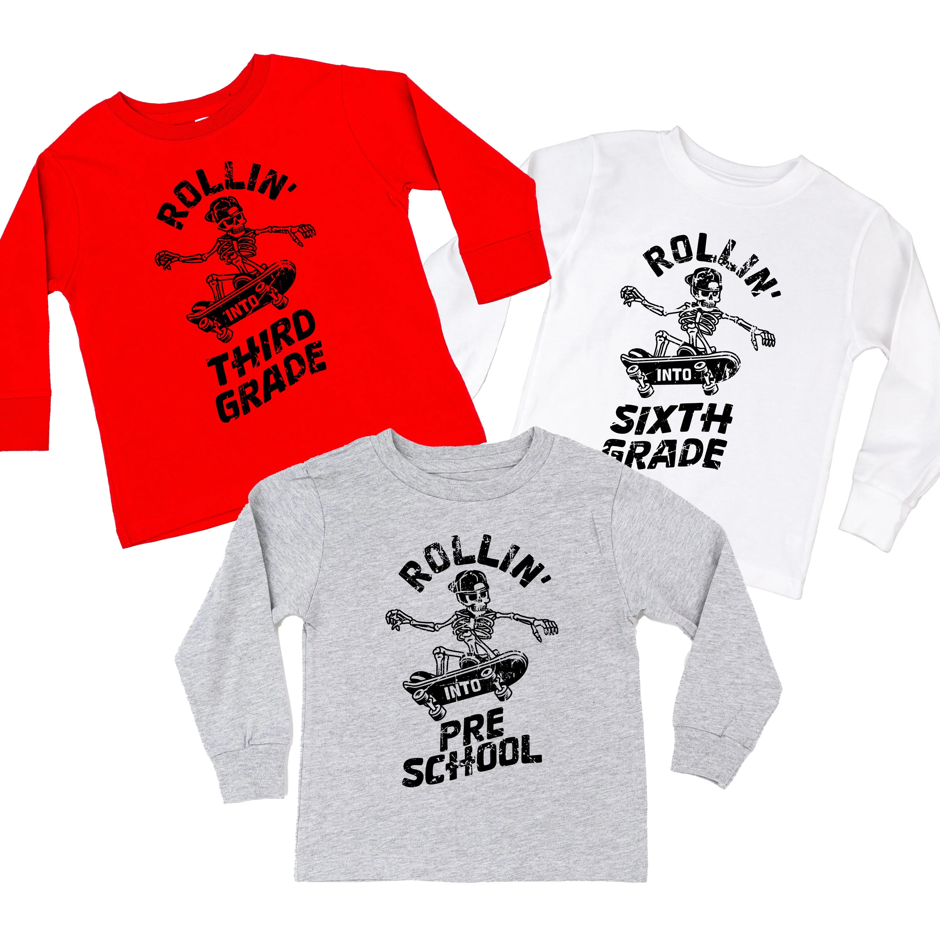 Skateboarding Skelly - Rollin' Into (Choose Your Grade) - Child Long Sleeve Tee - Image 2