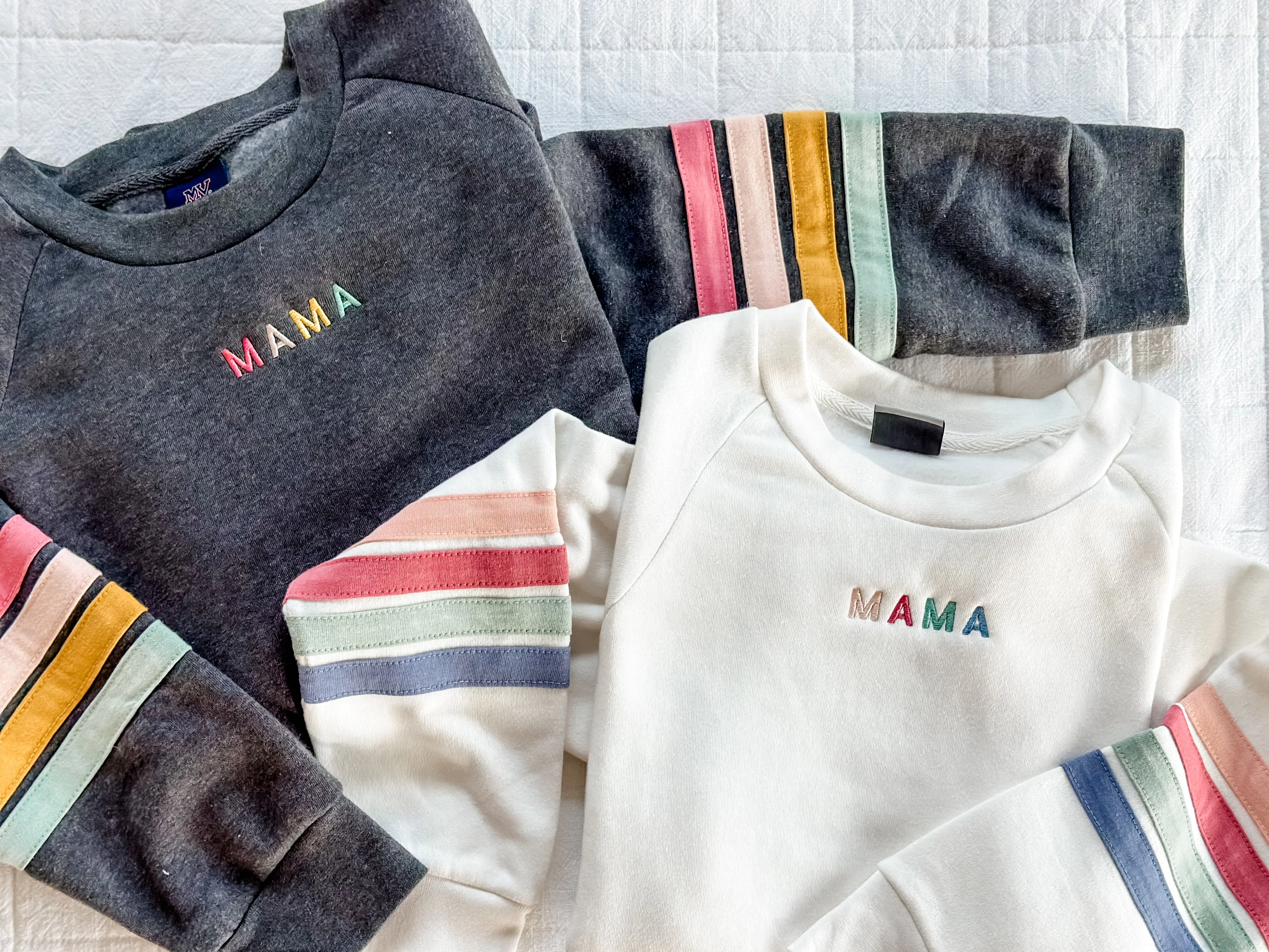 TEAM MAMA - Embroidered Varsity Stripe Crewneck - Image 11