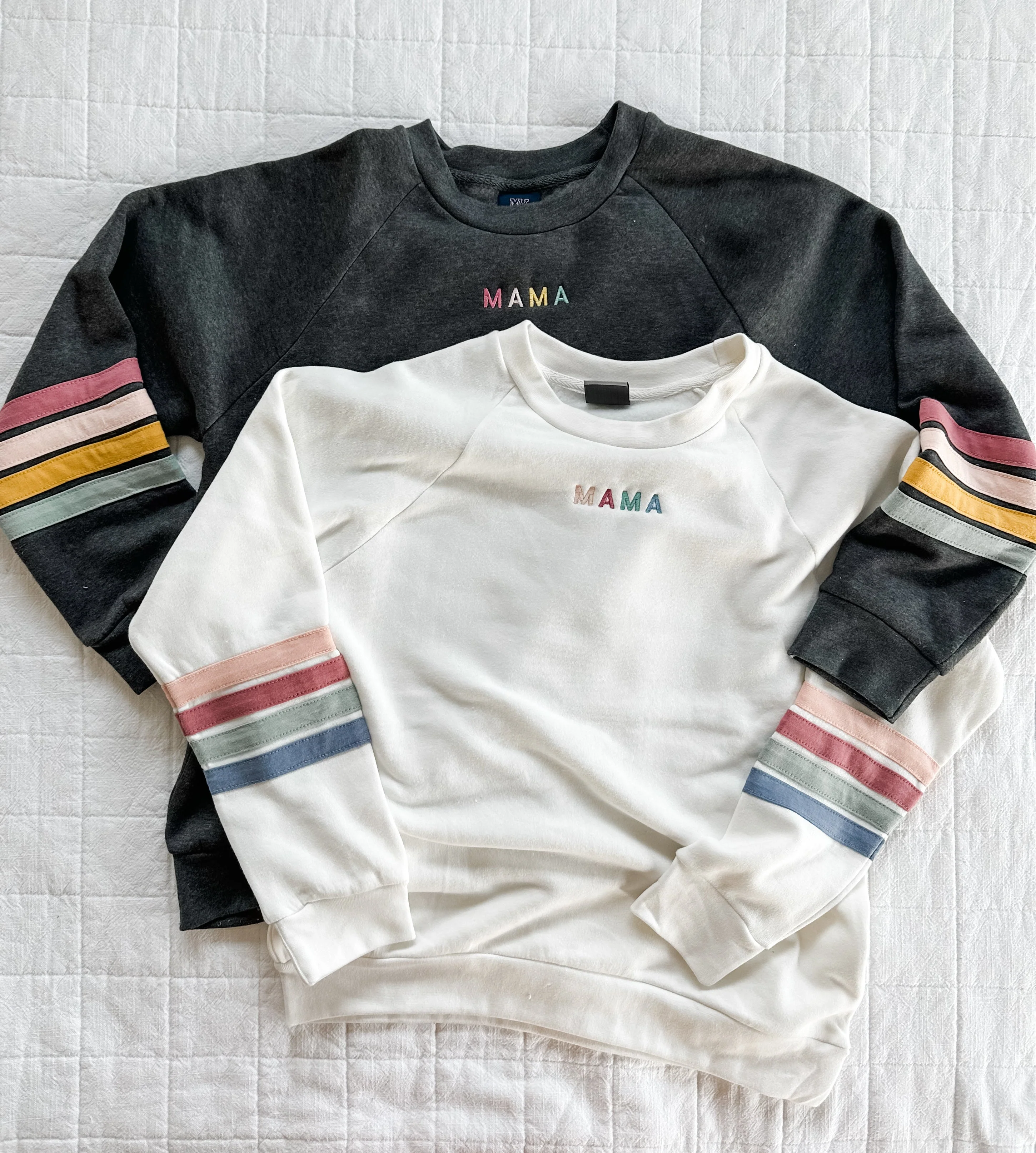 TEAM MAMA - Embroidered Varsity Stripe Crewneck - Image 12