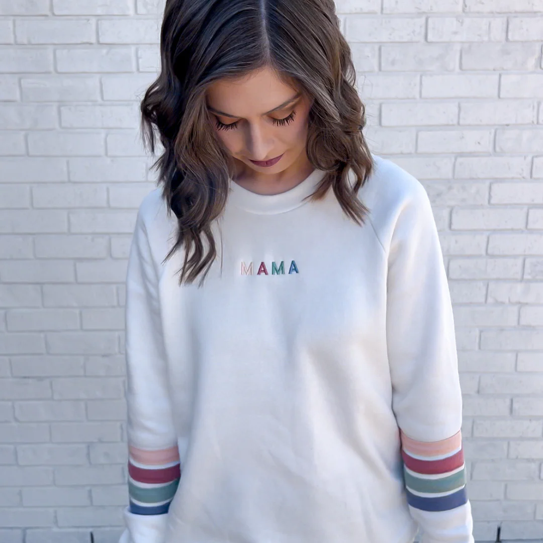 TEAM MAMA - Embroidered Varsity Stripe Crewneck - Image 5