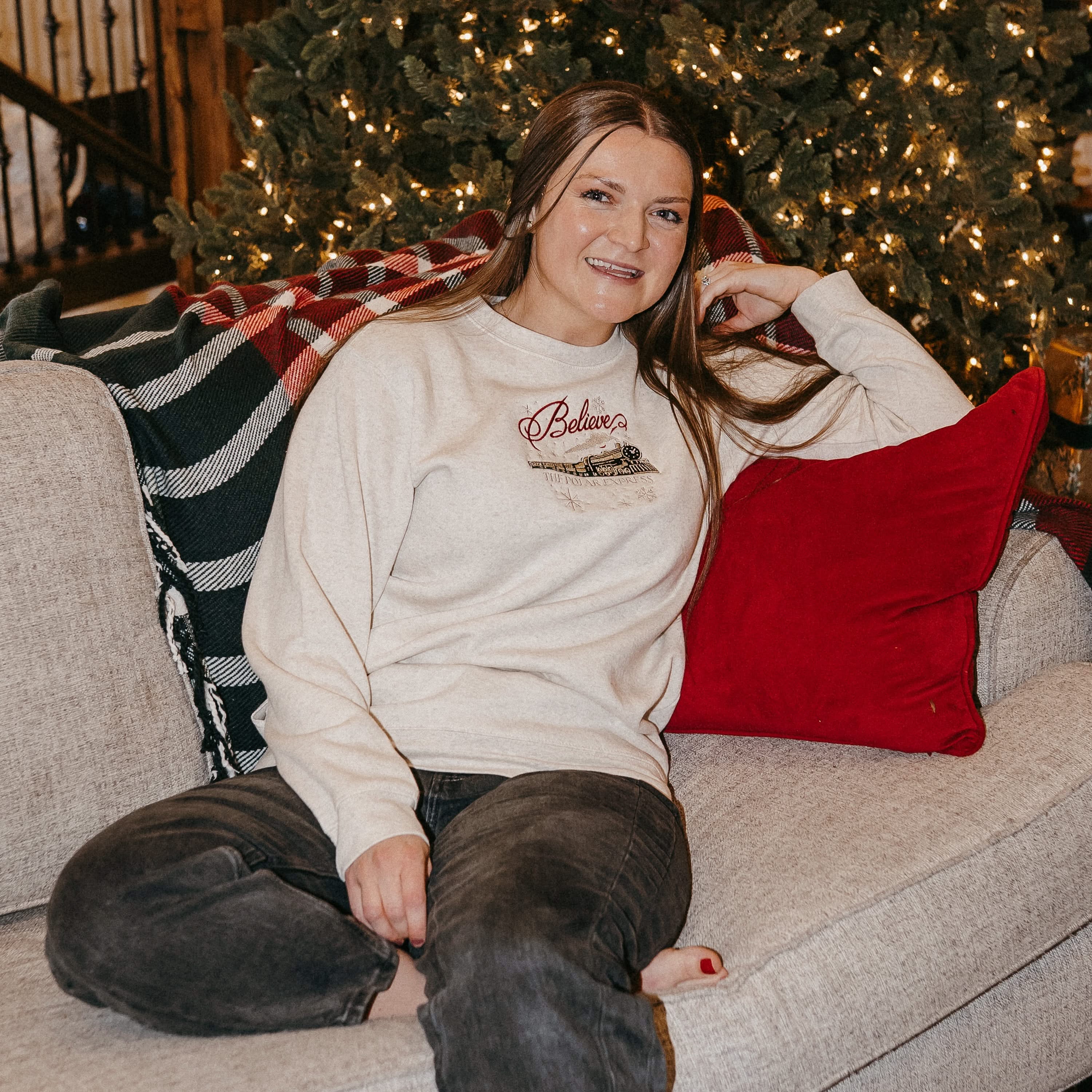 The Polar Express Train Set of 2 Natural Heather Embroidered Elevated Fleece Sweaters – Matching Christmas Set | Little Mama Shirt Shop - Image 3