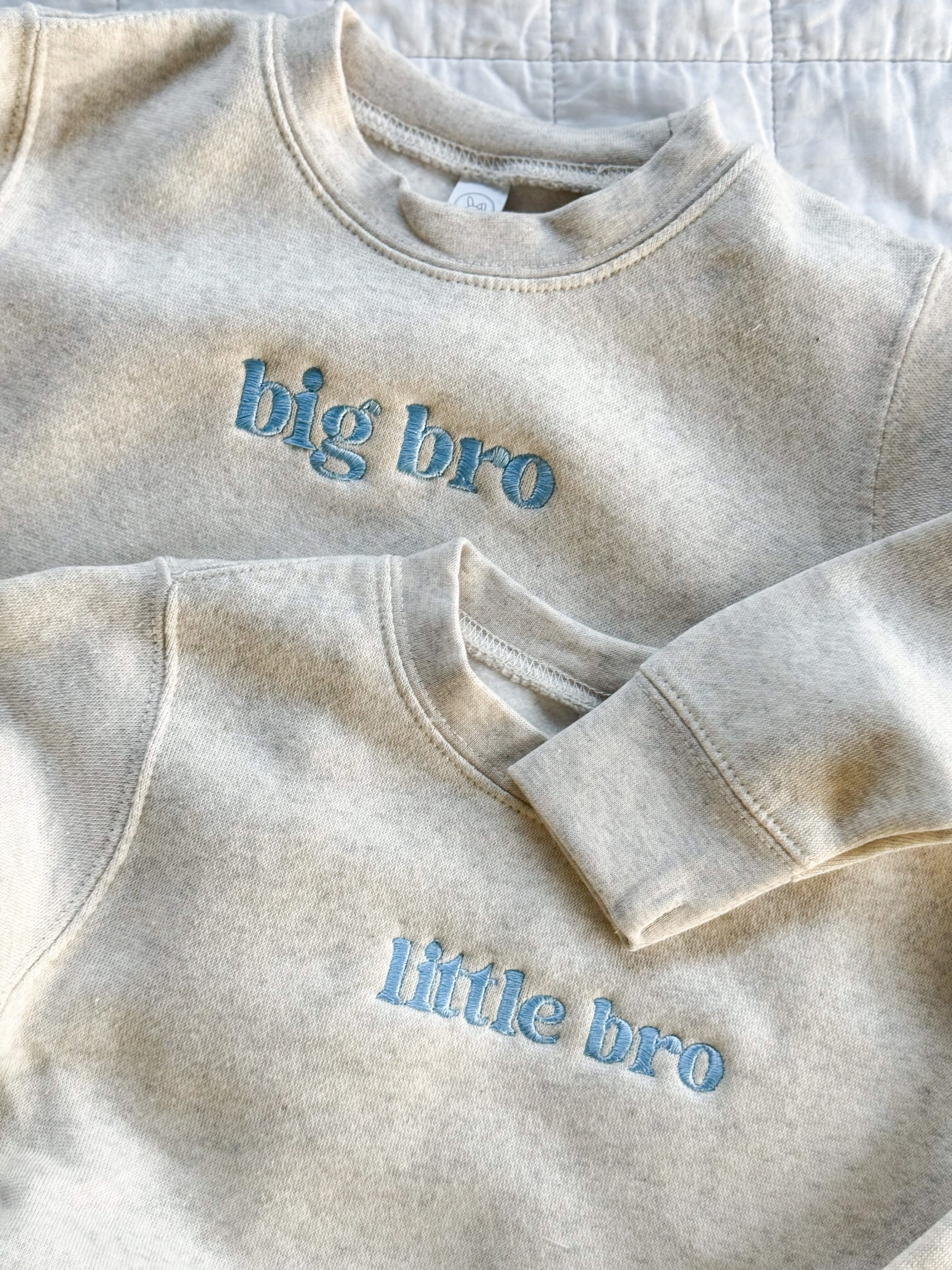Big Bro / Middle Bro / Little Bro – Embroidered Kids Sweater | Natural with Blue Thread - Image 3