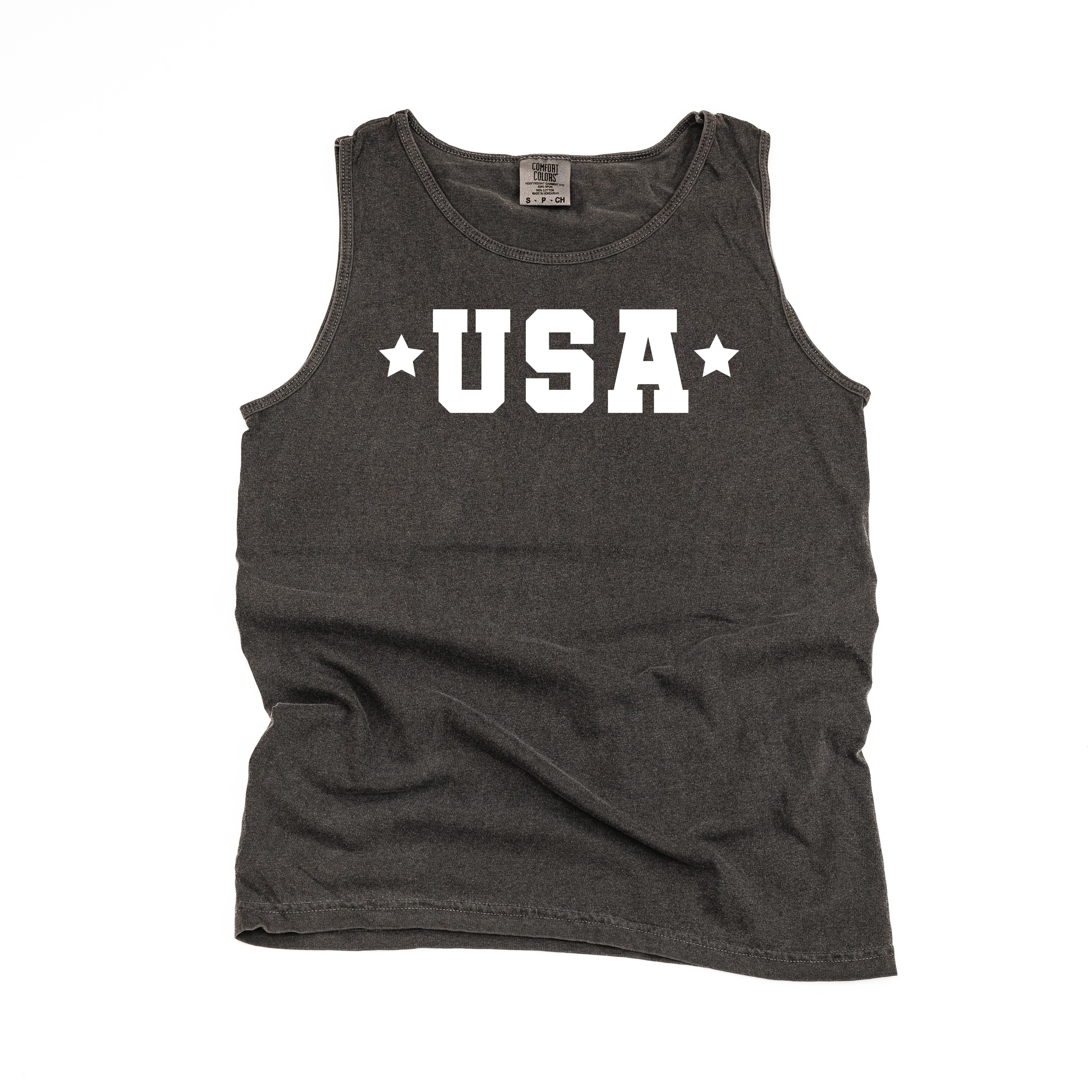 USA (Block Font - Two Stars) - Comfort Colors TANK - Image 5