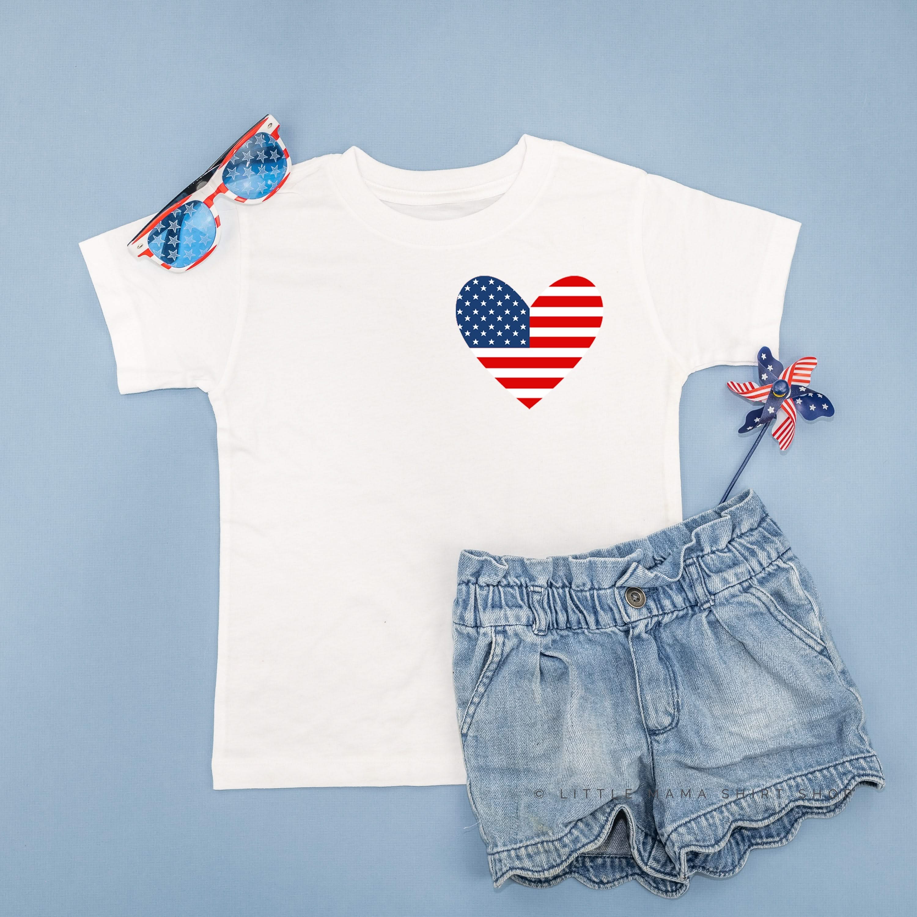 USA Heart Flag (pocket) - Child Tee - Image 6
