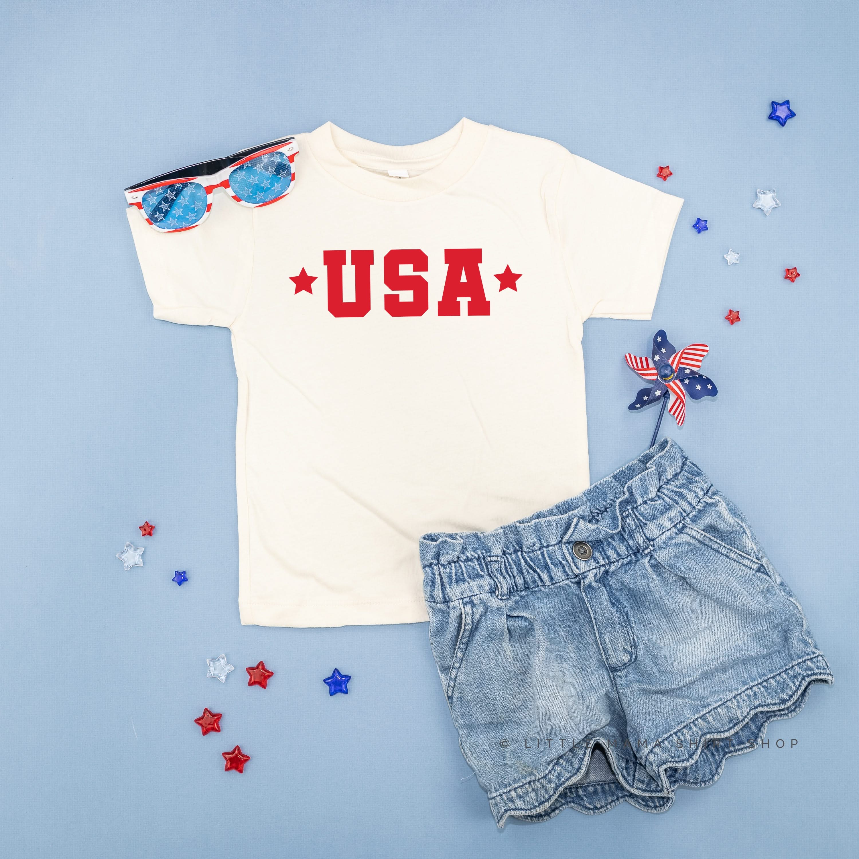 USA (Block Font - Two Stars) - Child Tee - Image 12