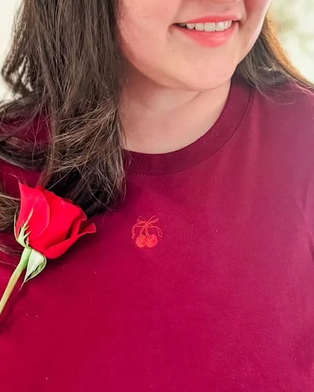 Valentine Mini Symbols Embroidered Tee – Women's Everyday Tee | Little Mama Shirt Shop - Image 2