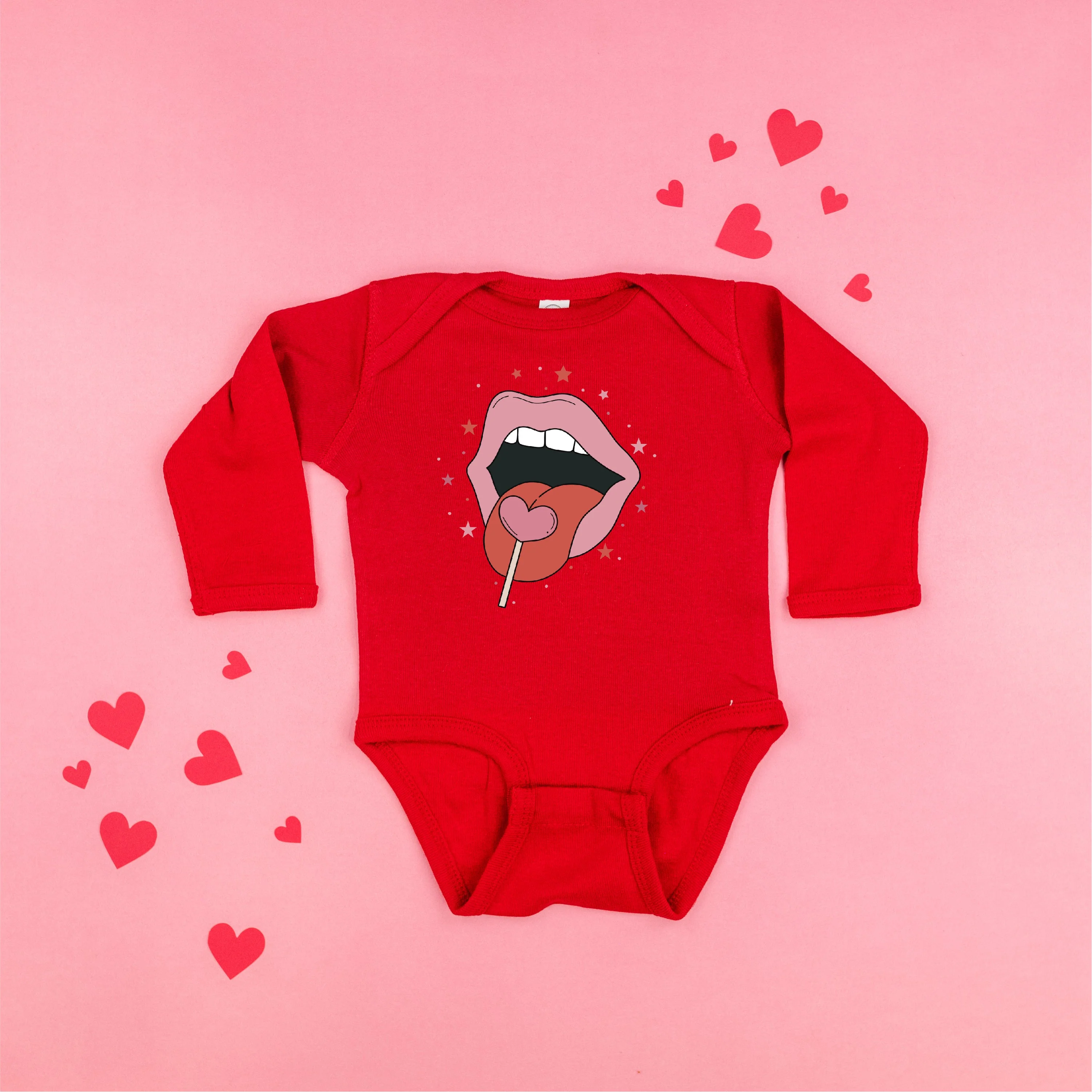 Valentine's Day Lips With Heart Lollipop - Child Long Sleeve Tee - Image 4