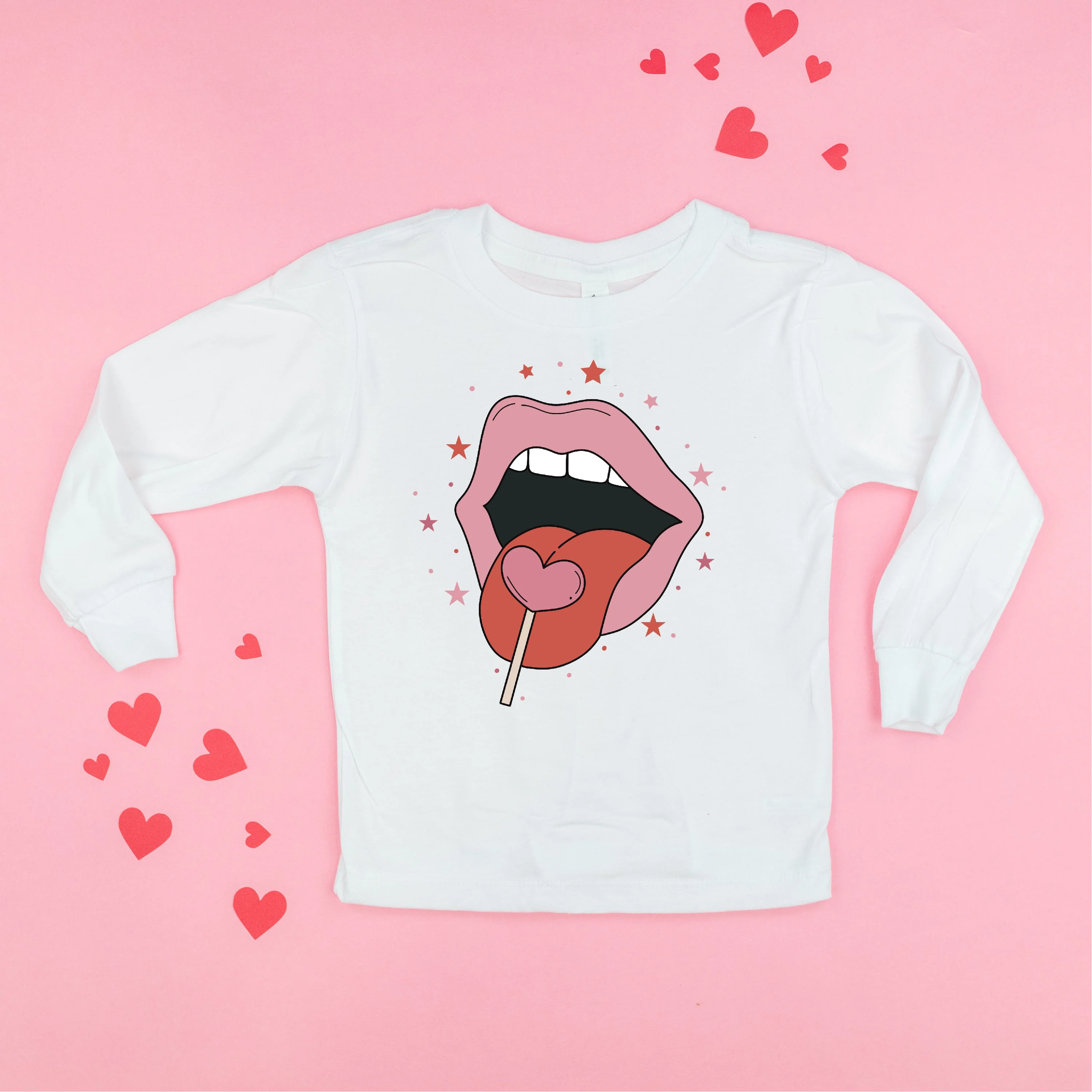 Valentine's Day Lips With Heart Lollipop - Child Long Sleeve Tee - Image 5