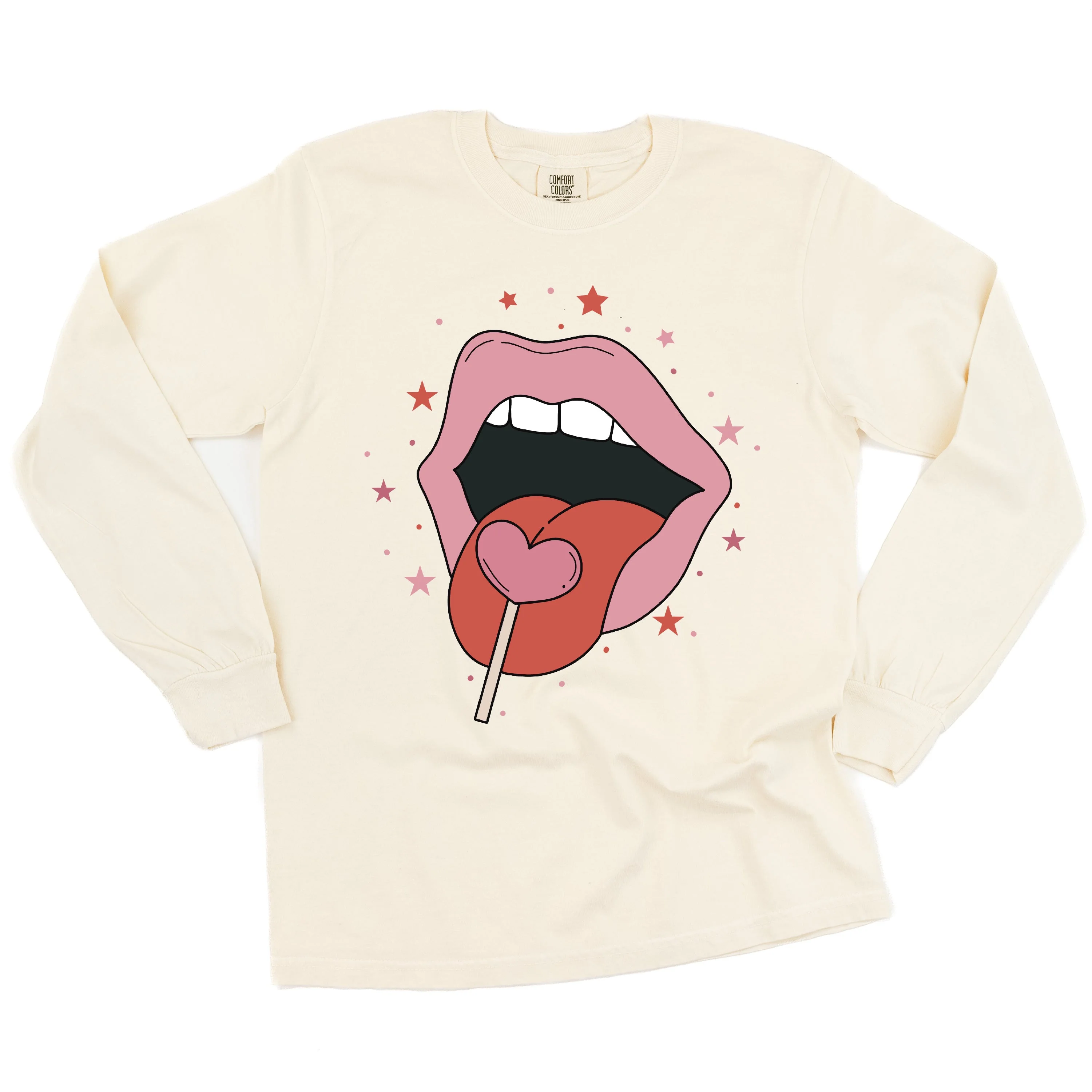 Valentine's Day Lips With Heart Lollipop - Long Sleeve Comfort Colors Tee