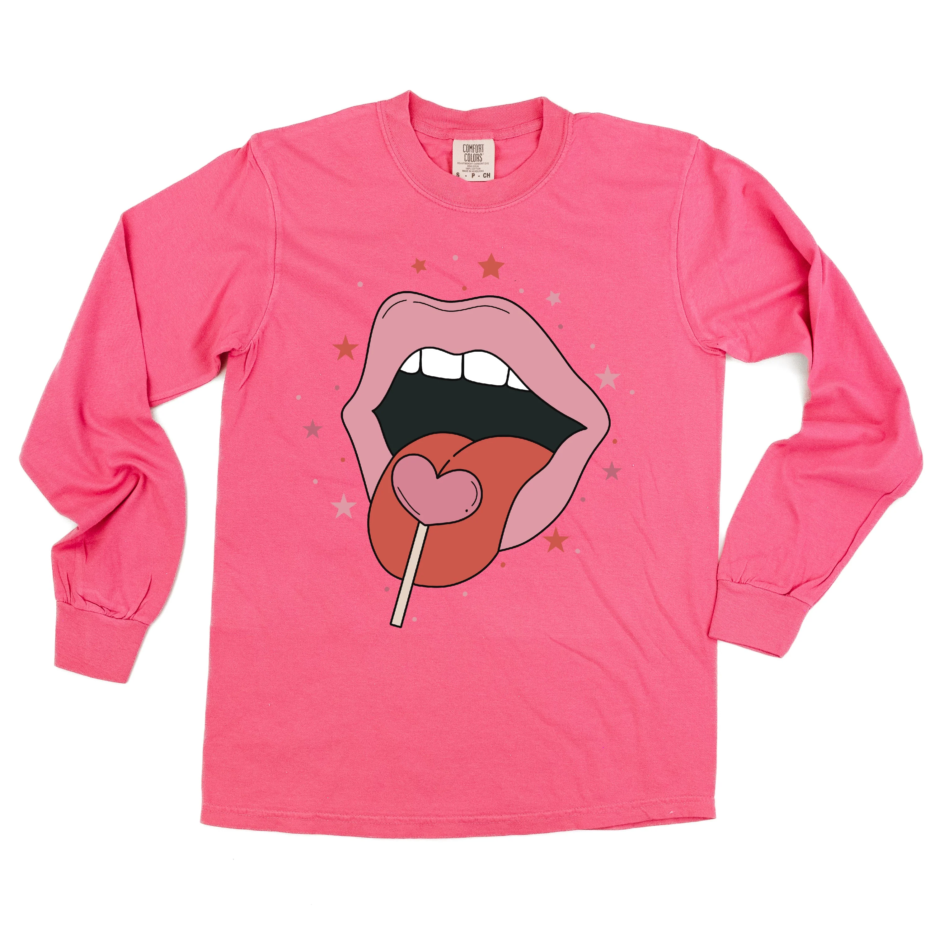 Valentine's Day Lips With Heart Lollipop - Long Sleeve Comfort Colors Tee - Image 3