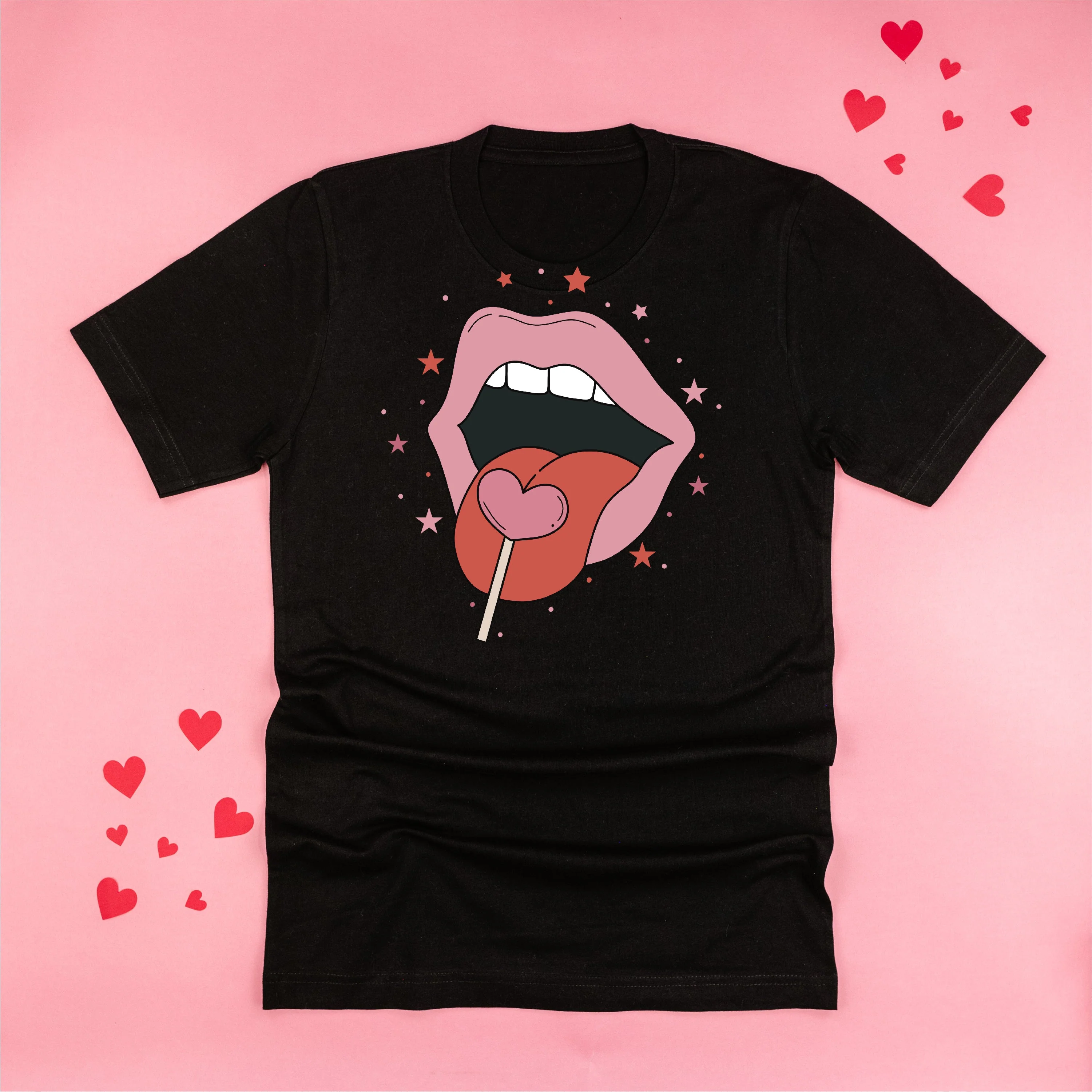 Valentine's Day Lips With Heart Lollipop - Unisex Tee - Image 2