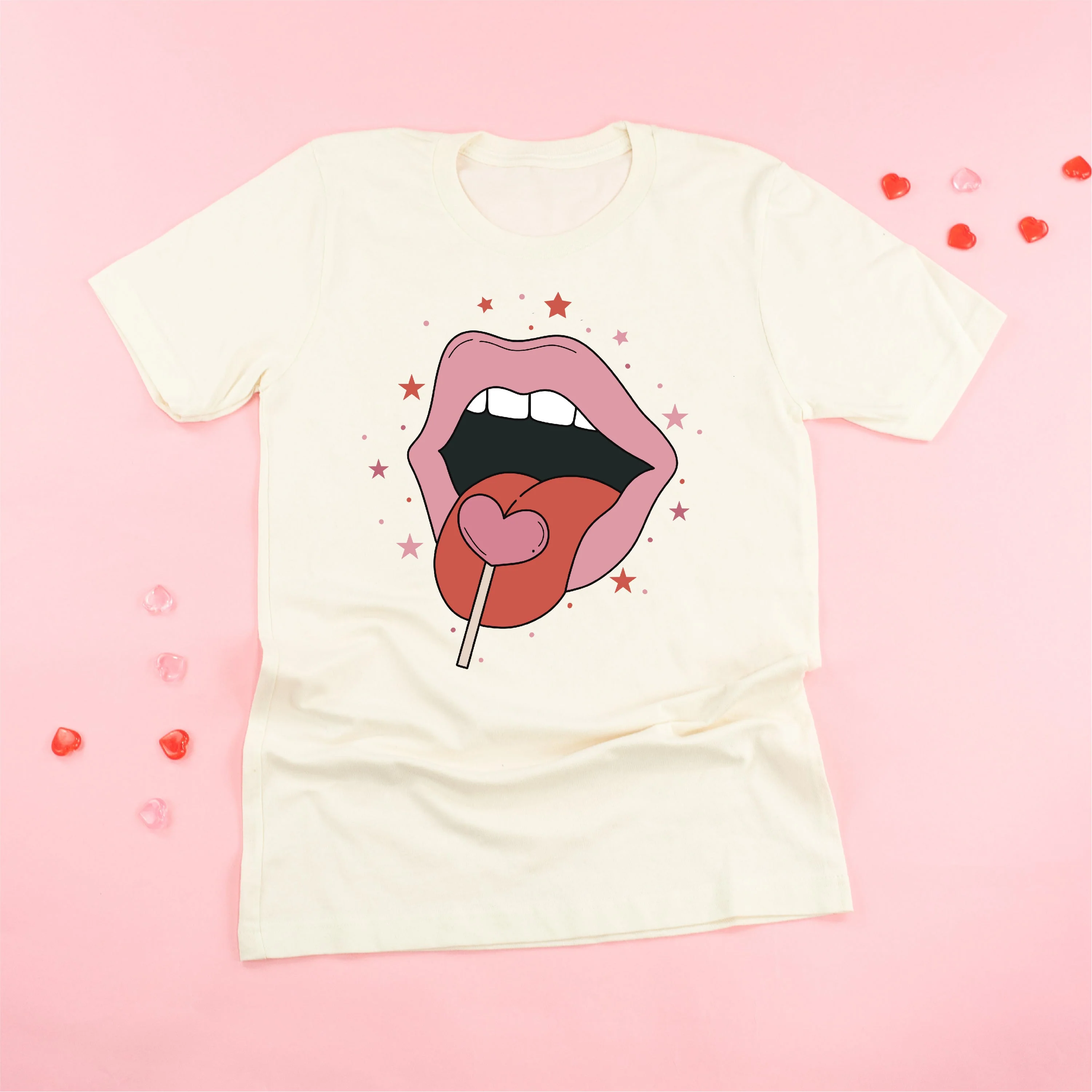 Valentine's Day Lips With Heart Lollipop - Unisex Tee - Image 6