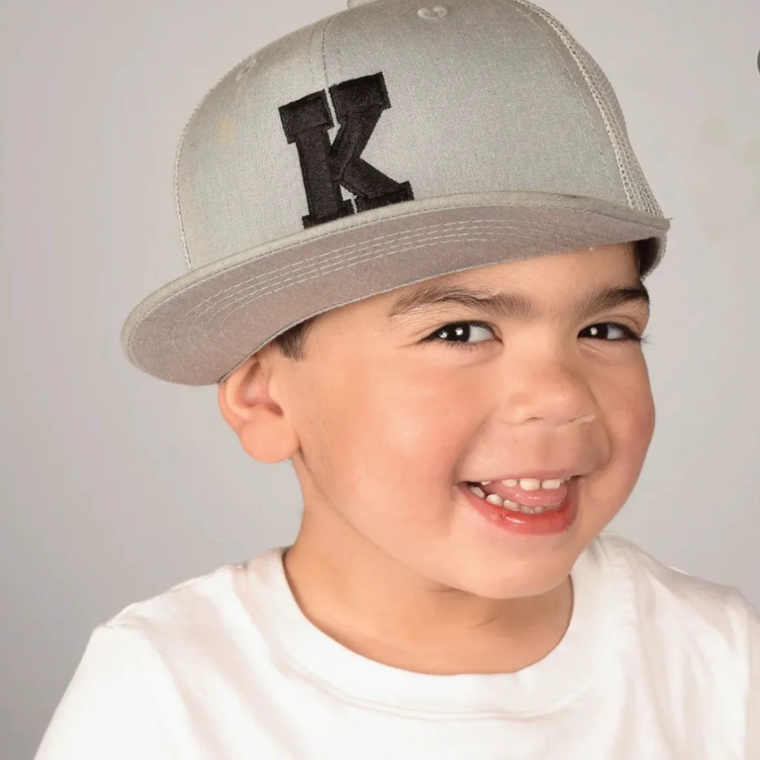 Varsity initial - Child Flat Brimmed Hat w/ Mesh Back - Image 2