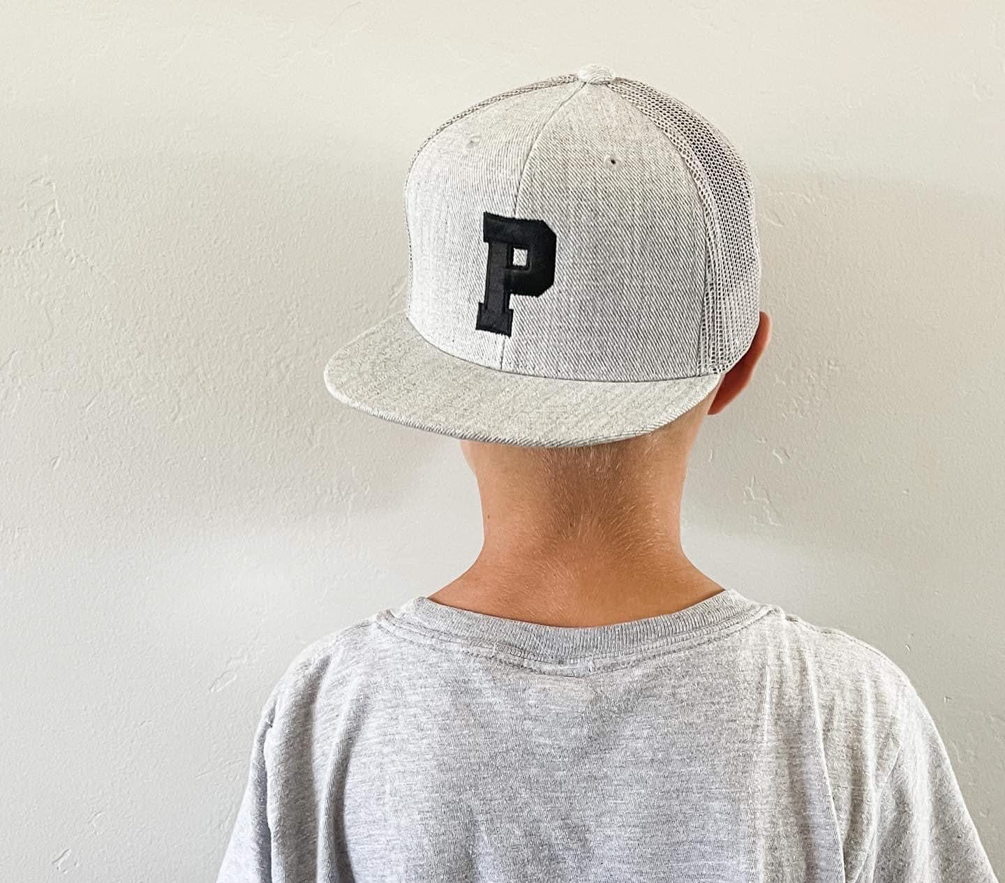 Varsity initial - Child Flat Brimmed Hat w/ Mesh Back - Image 5