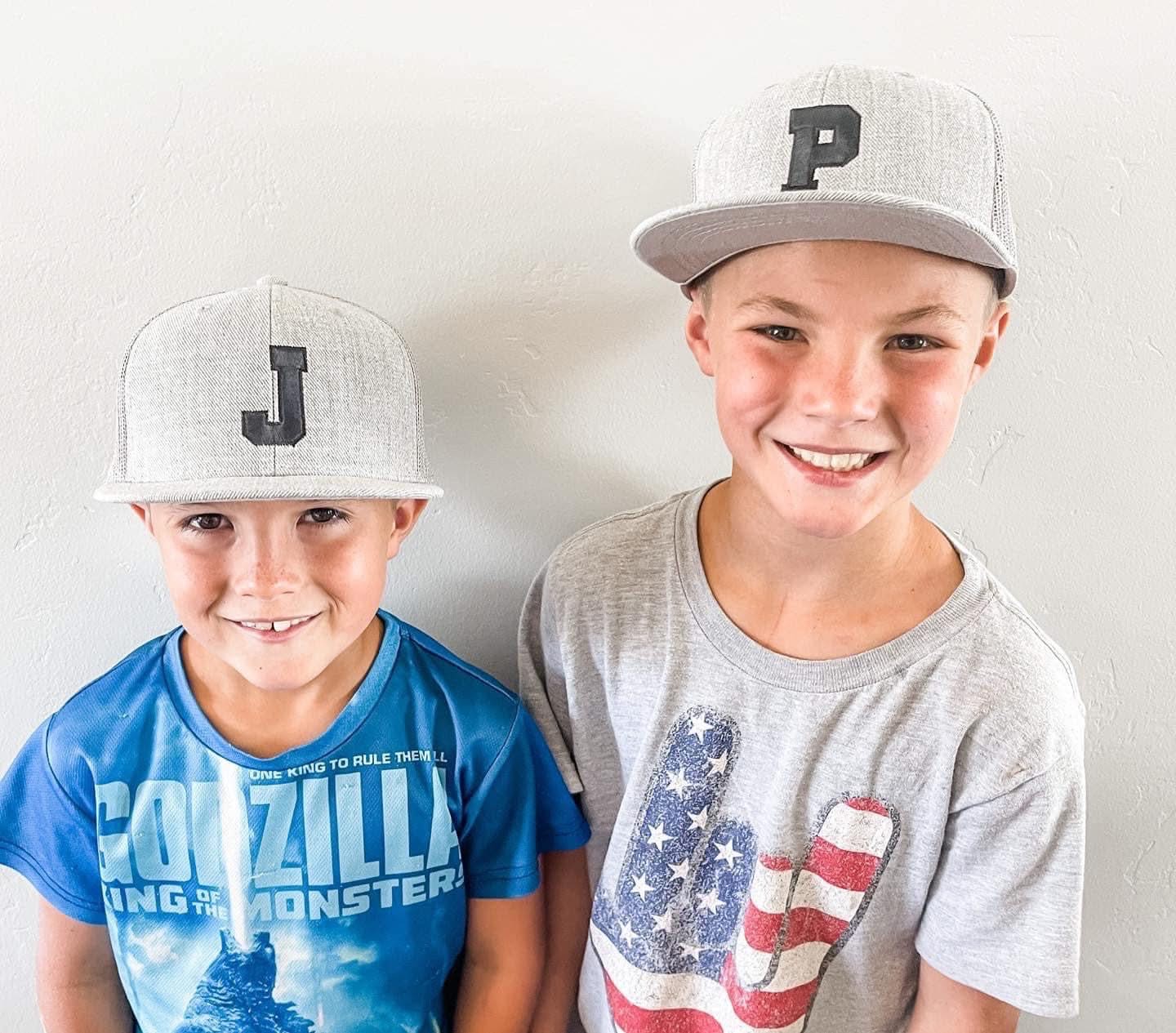 Varsity initial - Child Flat Brimmed Hat w/ Mesh Back - Image 6