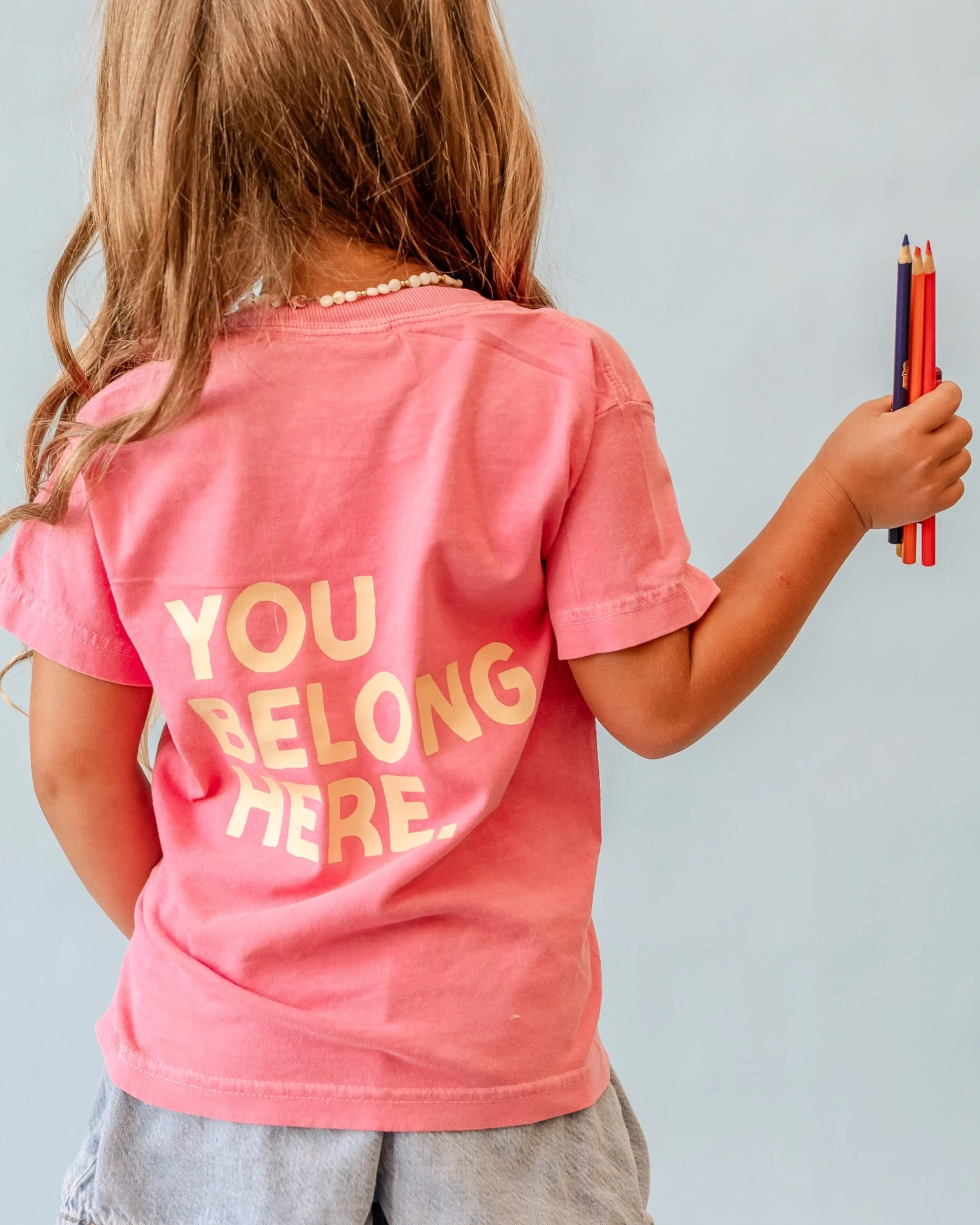 You Belong Here - Smiley and Supplies (pf&b) - YOUTH Comfort Colors Tee - Image 4